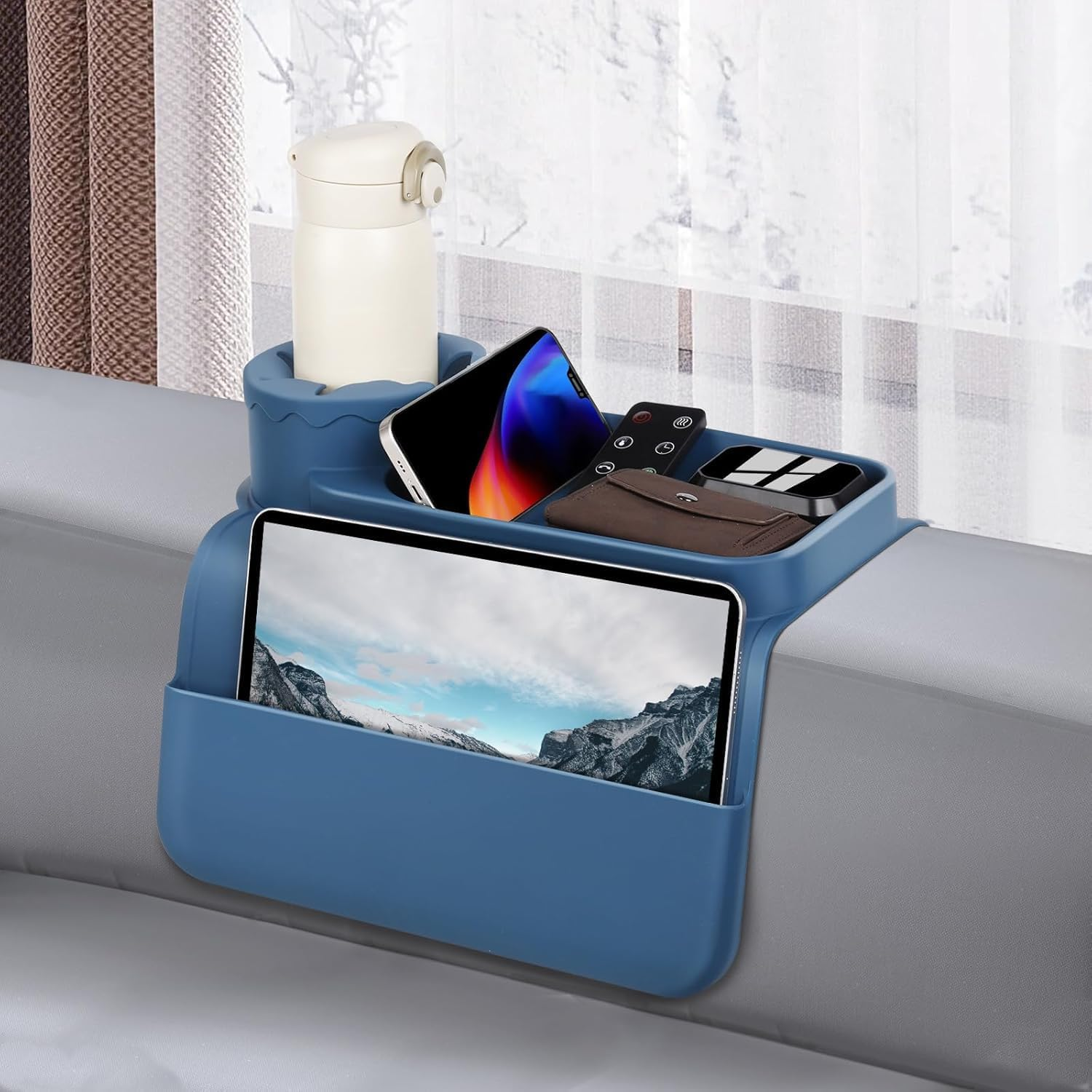 Silicone Couch Cup Holder with Side Pockets &ndash; Extra-Large, Anti-Spill & Anti-Slip Sofa Armrest Tray for Drinks, Phone, Remote & Snacks image number 4