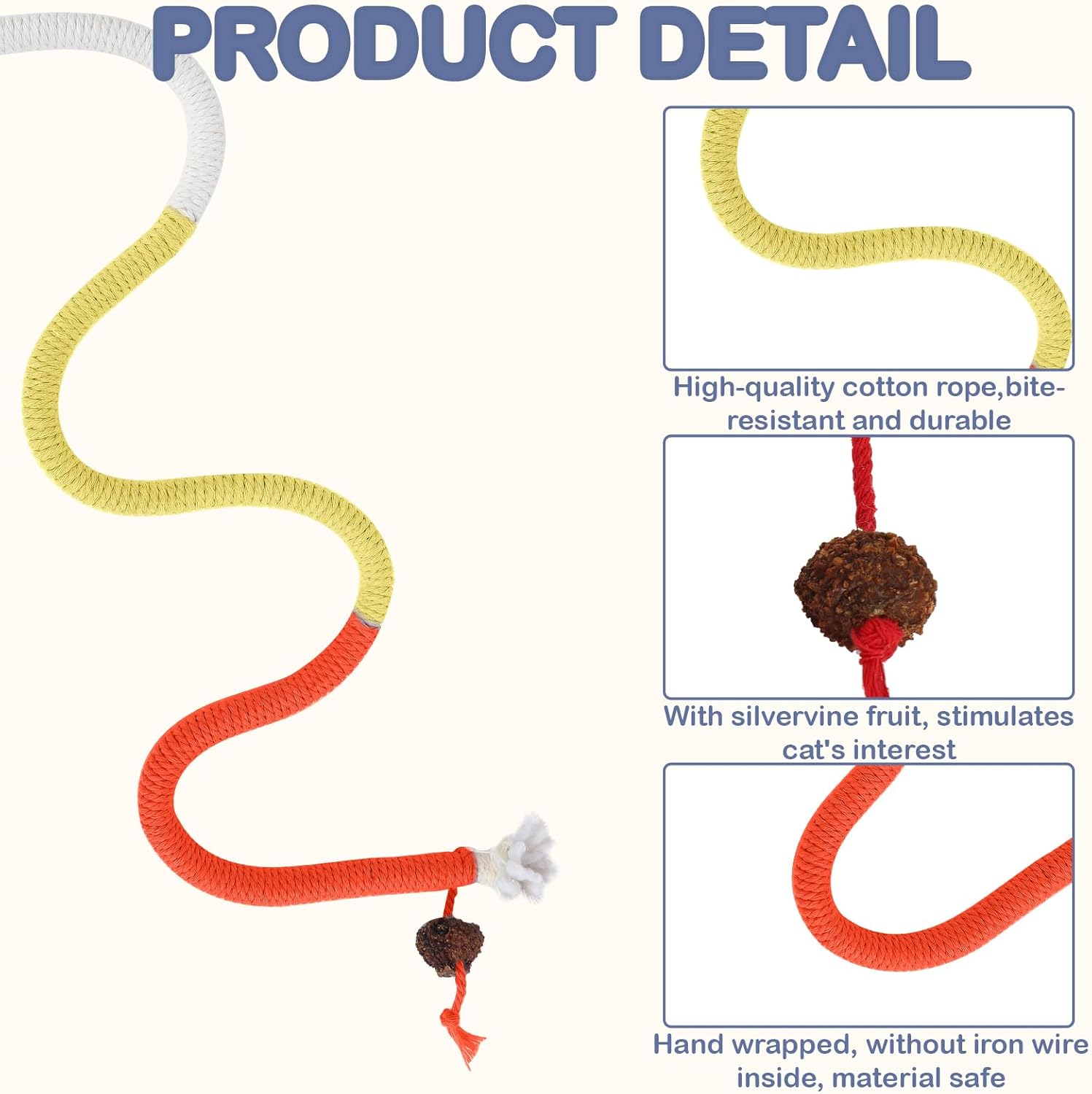 2Pcs Catnip Toys, Cat Rope Chew Toys, 70Cm Bite-Resistant Sisal Rope Cat Toy for Indoor Kitten, Teeth Cleaning Chew Toys for Pet Goods Interactive Bite-Proof Supplies for All Breeds image number 2