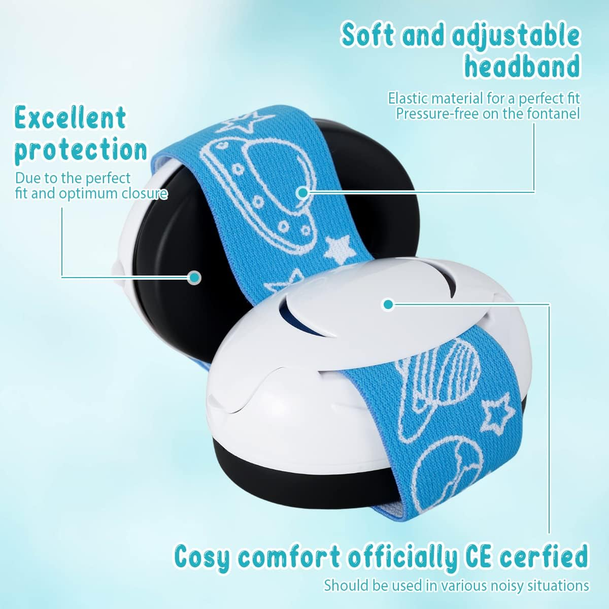 Infants Headphone, Kids Ear Defenders Noise Cancelling Headphones with Adjustable Headband, Ear Protectors Hearing Protection Safety Earmuffs Noise Reduction for 0-3 Years Baby (Blue)