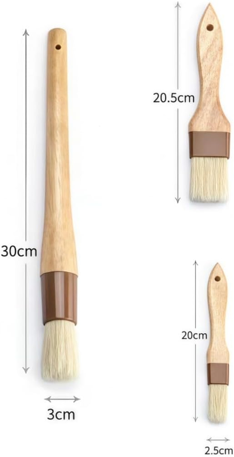 Wooden Pastry Basting Brushes Set, 3 Pieces Wood Durable Cooking Brush,Natural Bristle Basting Kitchen Oil Brushes,Wooden Handle Natural Bristle Bast BBQ Oil Brush image number 3