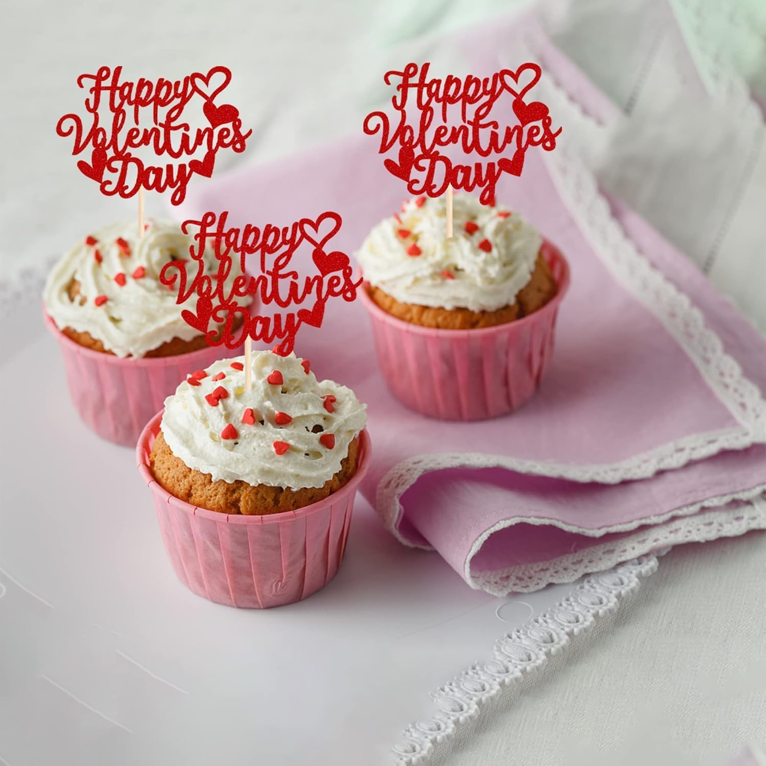 24 Pack Happy Valentine'S Day Cupcake Toppers with Heart Glitter Sweet Love Theme Valentine'S Day Cupcake Food Picks Birthday Party Cake Decorations Supplies Red(#1) - 4 image number 5