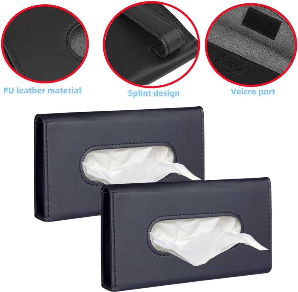 Car Tissue Holder, Leather Tissue Holder, Mask Holder, Rectangular Sun Visor Napkin, Premium Car Tissue Box (Black) image number 3