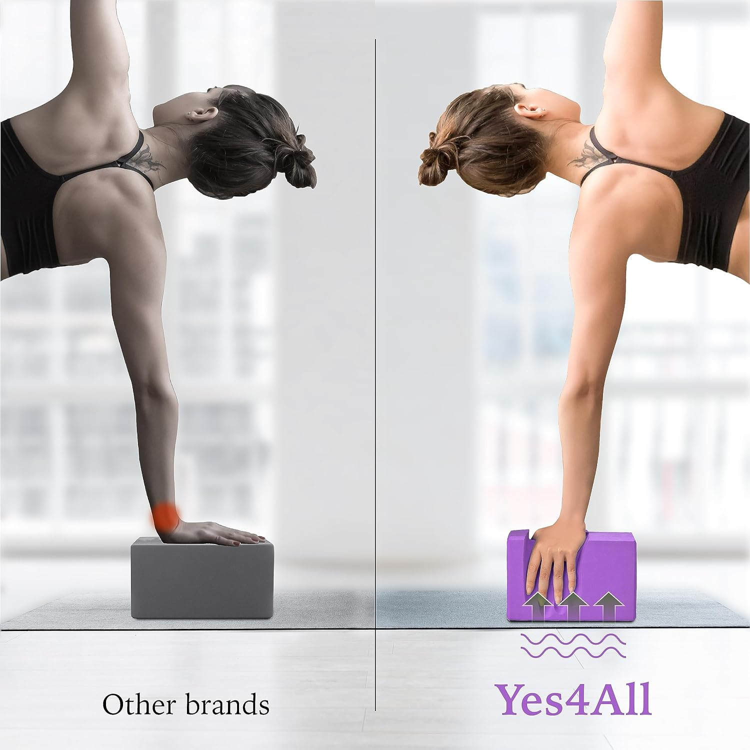 Yes4All Yoga Blocks 2 Pack Wrist Support, Comfort, and Grip Strength, EVA Foam Blocks Pilates Yoga Brick Yoga Accessories image number 4