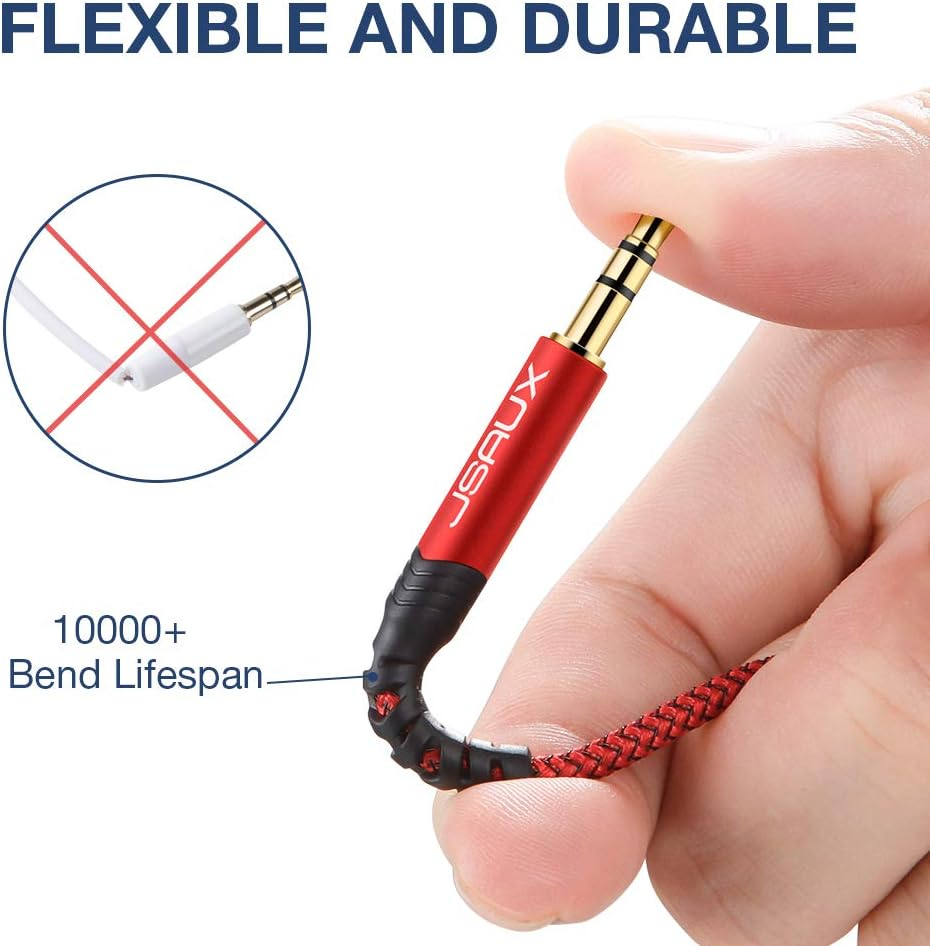 JSAUX AUX Cable, [1.2M/2Pack- Copper Shell, Hi-Fi Sound] 3.5Mm Auxiliary Audio Cable Nylon Braided Aux Cord Compatible with Car/Home Stereos,Speaker,Headphones,Sony,Echo Dot,Beats - Red image number 4