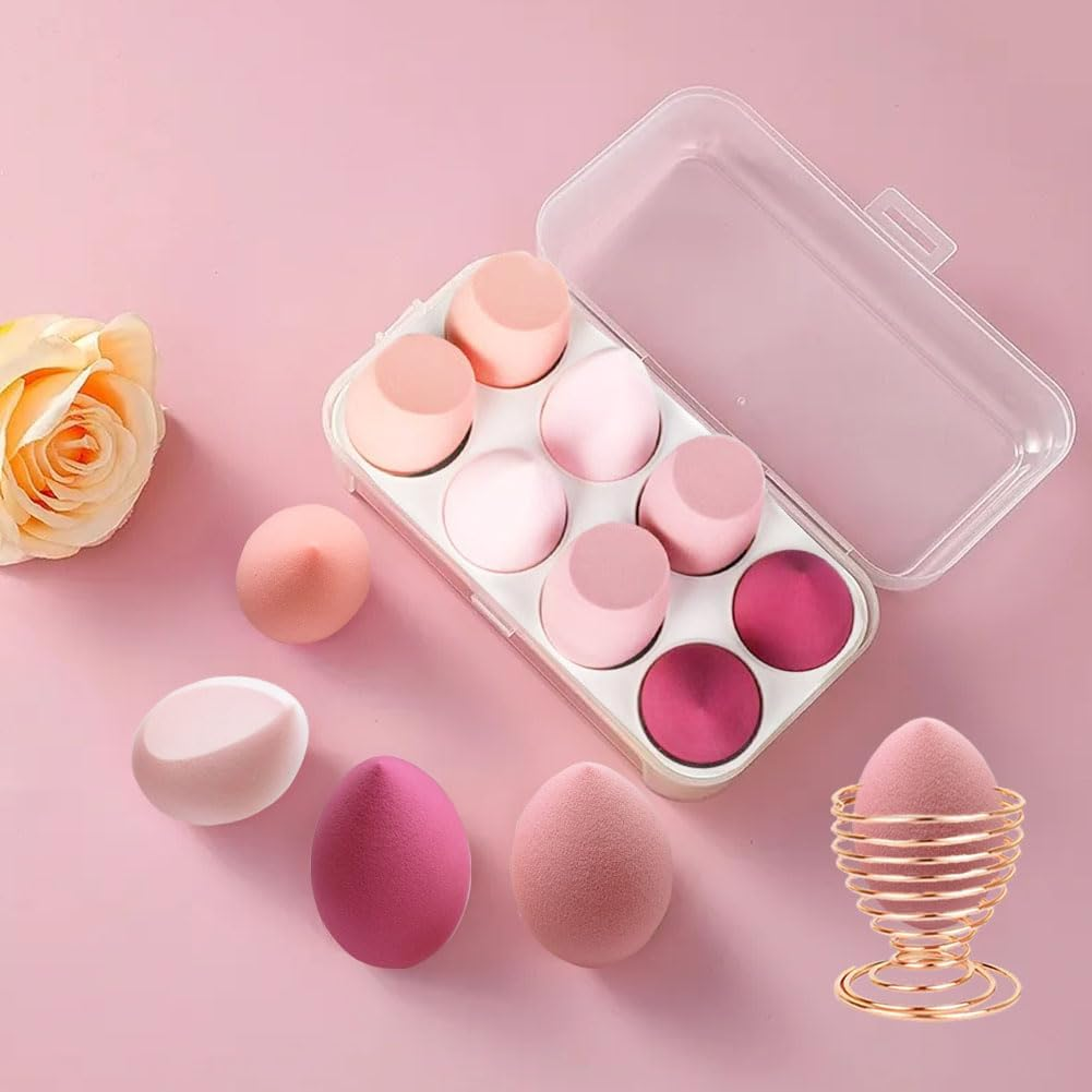 8 PCS Makeup Sponge with Holder Case Set, Makeup Sponges Blender Beauty Sponge Makeup Egg with Gift Box, Latex-Free Dry & Wet Use Foundation Cosmetic Makeup Puff for Powder Cream - Multicolor image number 6