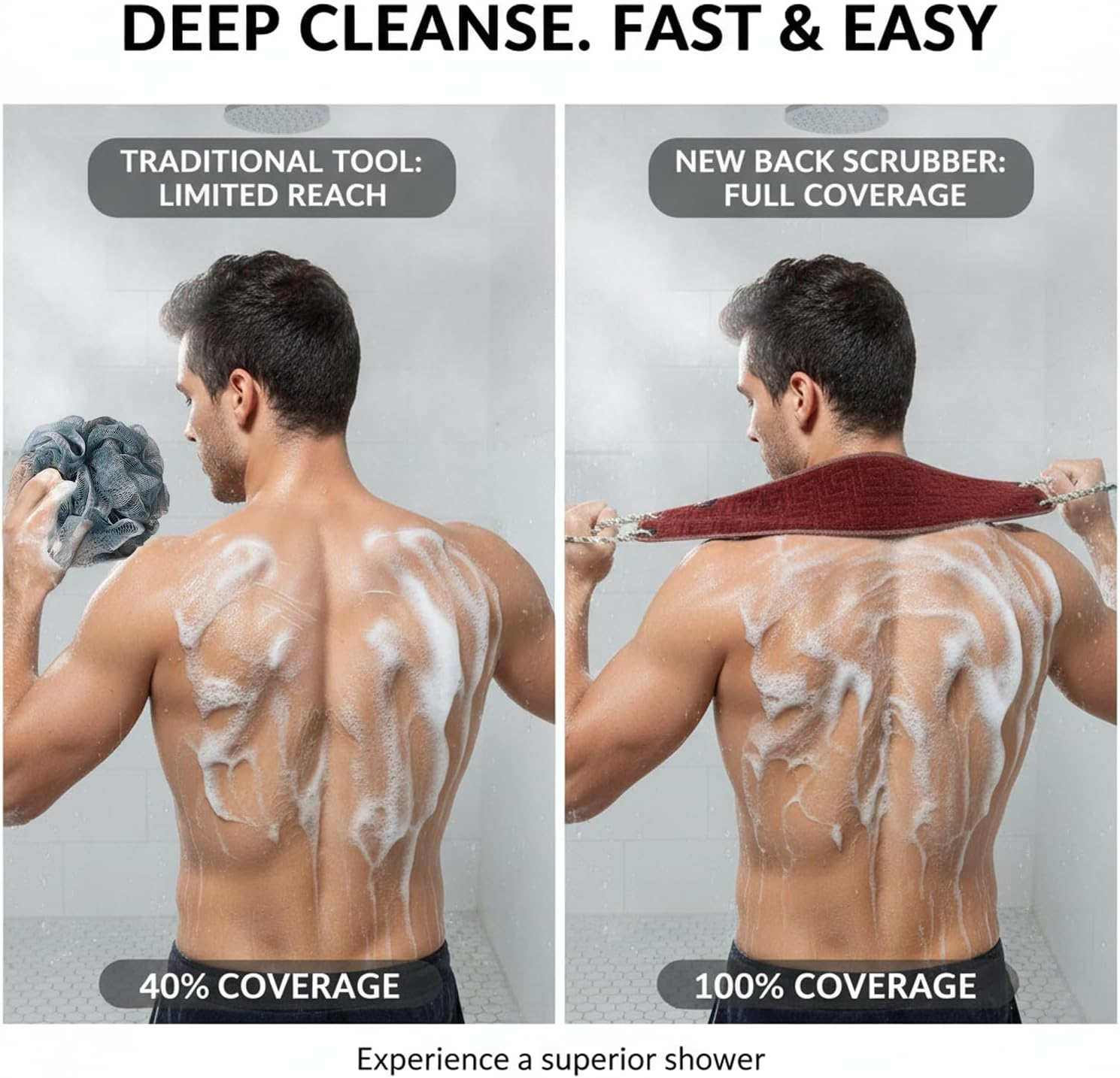 Exfoliating Back Scrubber for Shower with Long Handle, Double-Sided Use and Honeycomb Texture for Deep Cleansing and Exfoliation, Men & Women - Orevan image number 2