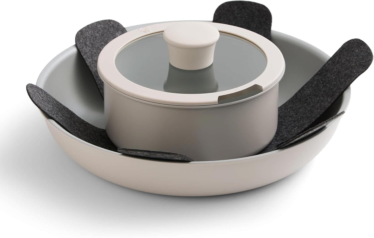 Everten Flex 16-Piece Nonstick Cookware Set &ndash; Detachable Handles, Space-Saving Design, PFOA/PFOS Free, with Pan Protectors &ndash; Warm Grey image number 1