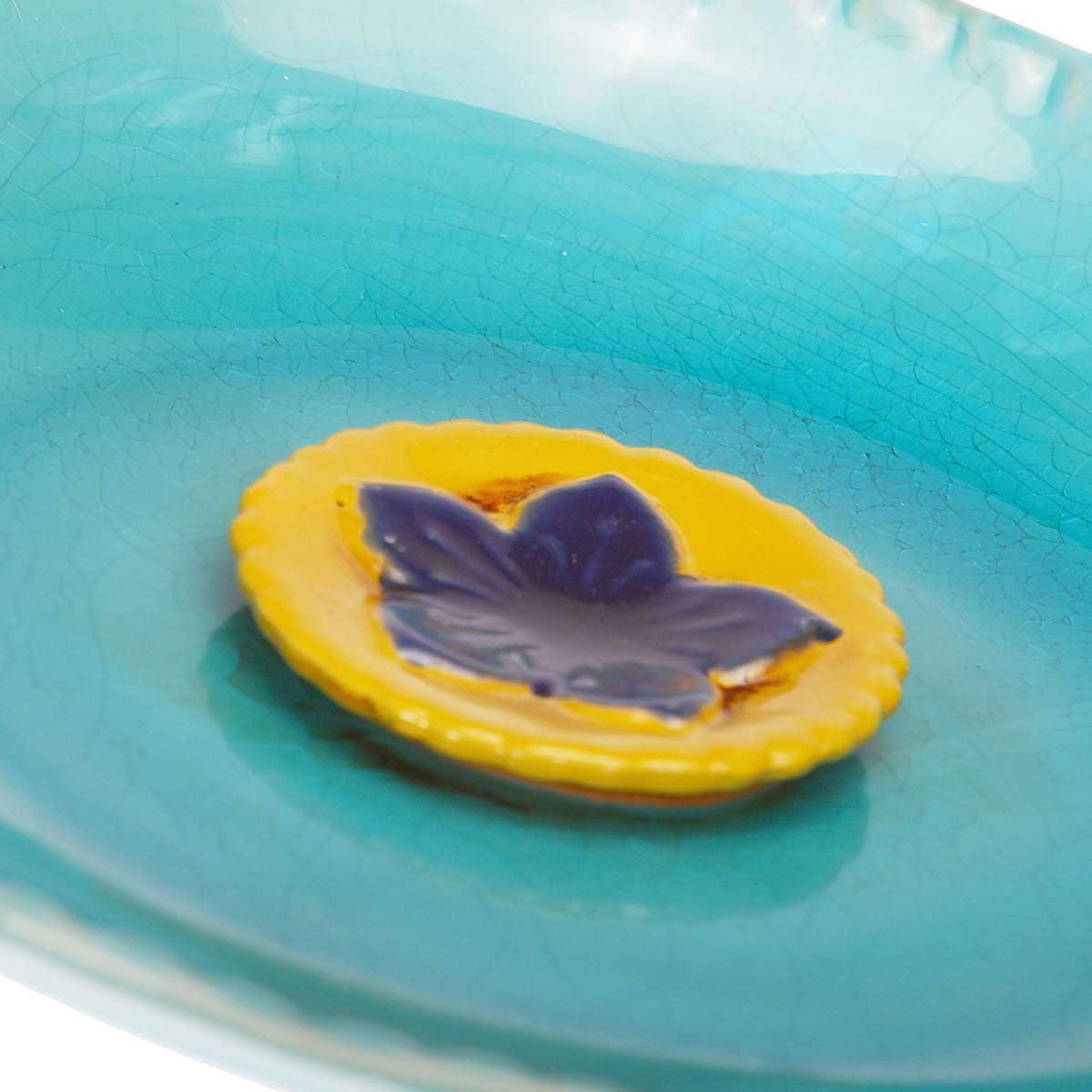 Topadorn Birdbath Ceramic Bowl Decor for Bee Bird Bath Outdoor Garden Vintage Yard,Blue with Yellow Flower - Blue With Red Flower image number 4