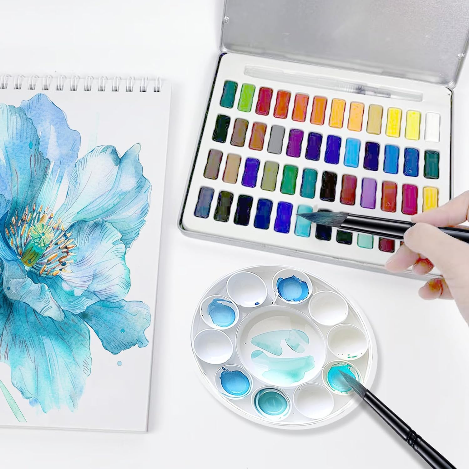 Falling in Art Professional Paint Brush Set, round Pointed Paintbrush Set, Wooden Handle Squirrel Hair Artist Brushes for Watercolor Painting(Black Handle) 8 Pcs - Black image number 6