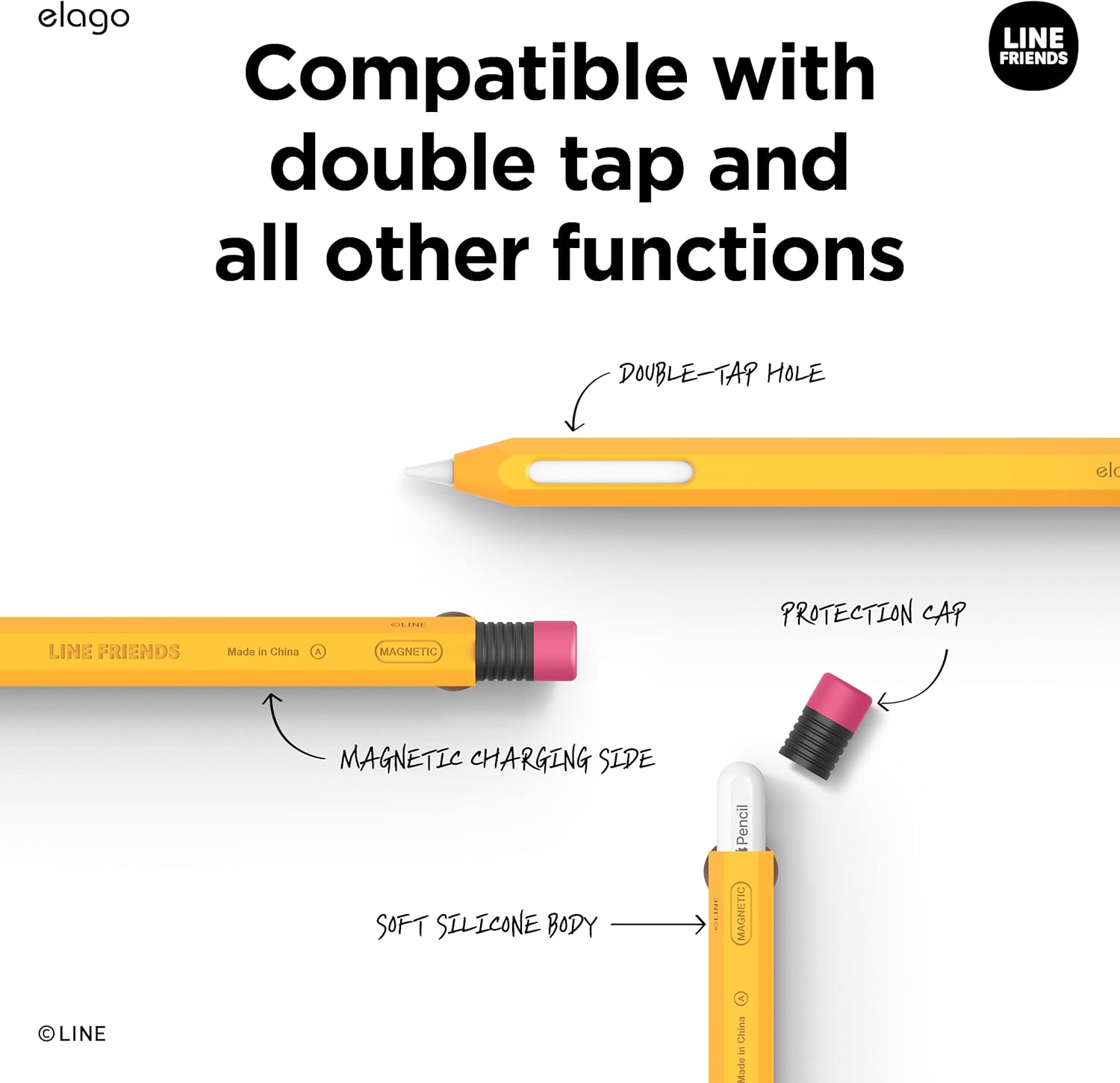 Elago | LINE Friends Compatible with Apple Pencil Pro Case & Apple Pencil 2Nd Generation Case, Compatible with Magnetic Charging, Double Tap, Squeeze, Haptic (Brown) image number 2