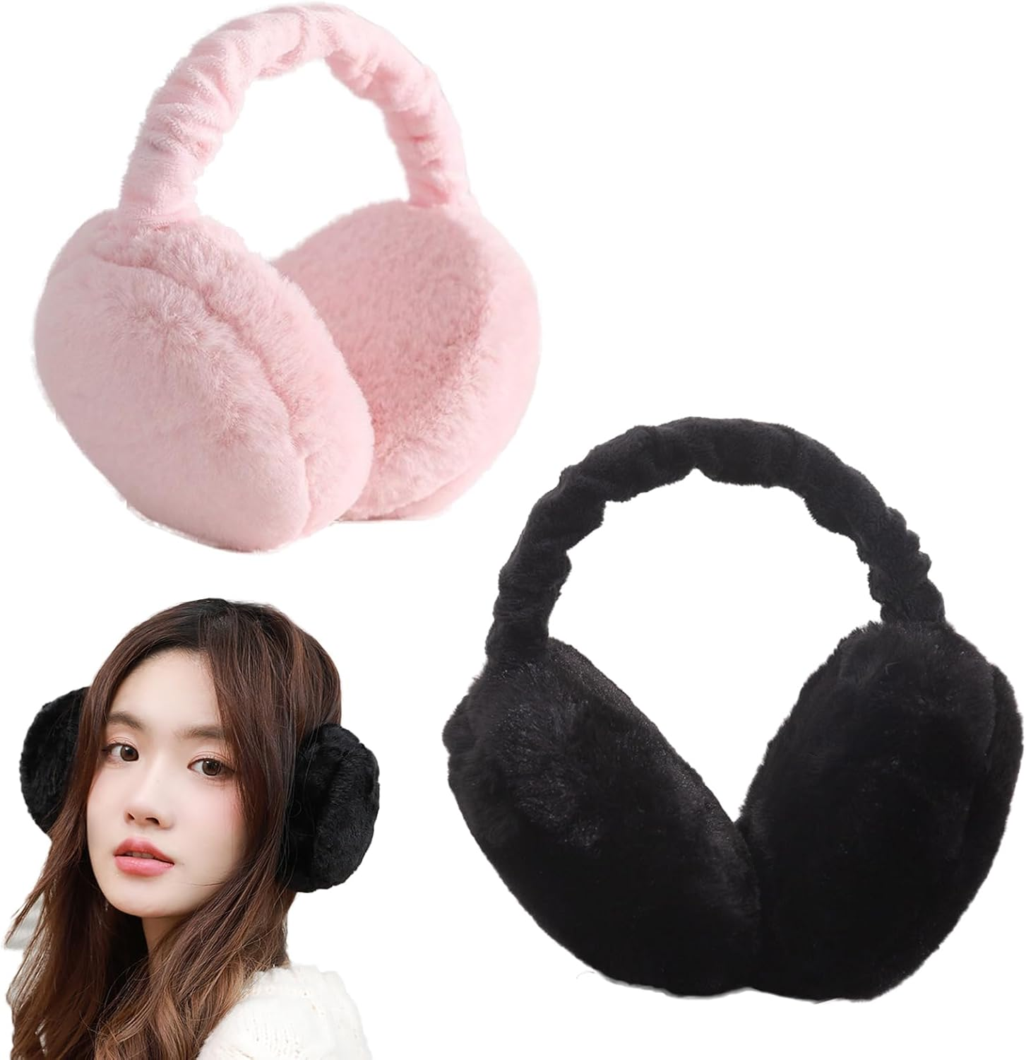 AWOCAN Earmuffs Women Fluffy Ear Muff Ear Warmers Winter Warm Plush Earmuff Foldable Unisex