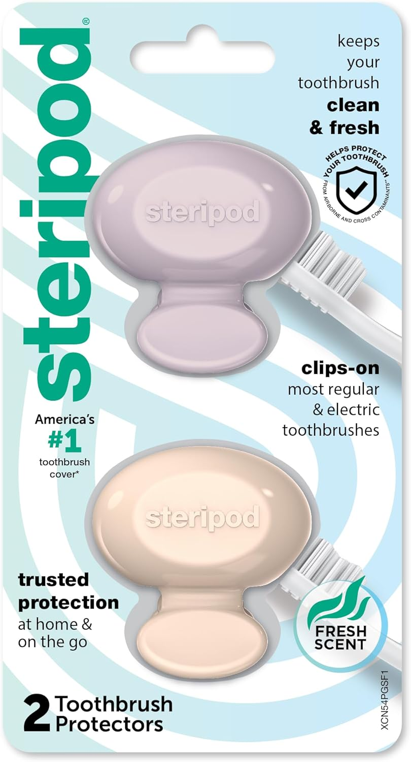 Steripod Clip-On Toothbrush Protector, Keeps Toothbrush Fresh and Clean, Fits Most Manual and Electric Toothbrushes, Pink and Blue, 2 Count (Pack of 1) image number 4
