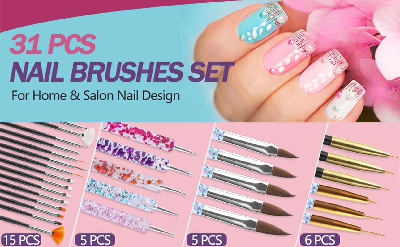 Artdone 35Pcs Nail Art Pens Brushes,Nail Art Tool Set,Nail Dotting Tools,Nail Dust Brush,Striping Nail Art Brushes for Long Lines,Nail Drawing Pen for Nail Design image number 3