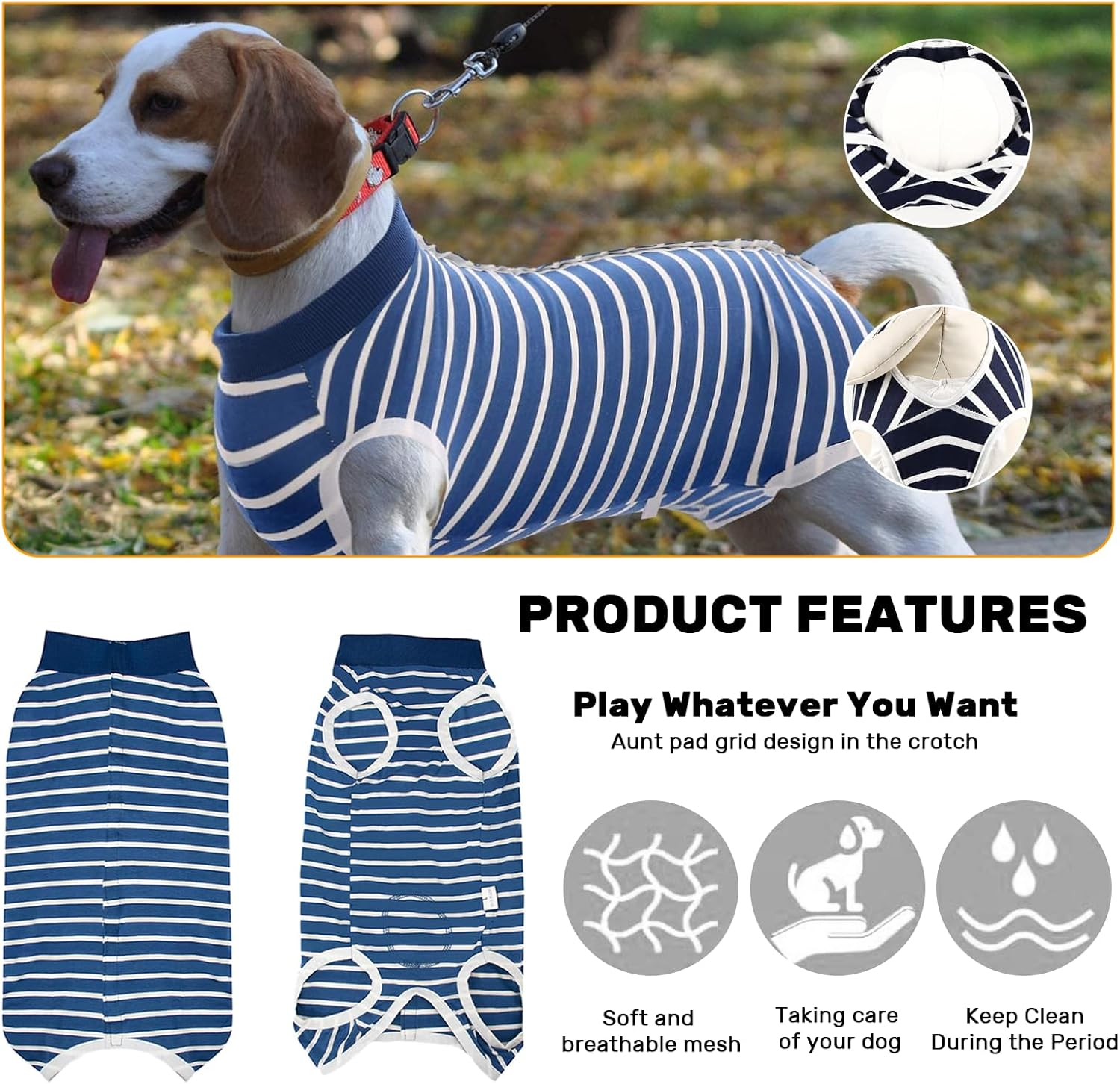 VCCLFSIA Dog Surgery Recovery Suit, Breathable Cat Onesie after Surgery for Spay Abdominal Wounds or Skin Diseases, Anti-Licking Pet Bodysuits for Male Female Cats Dogs (Blue, 2XL) image number 5
