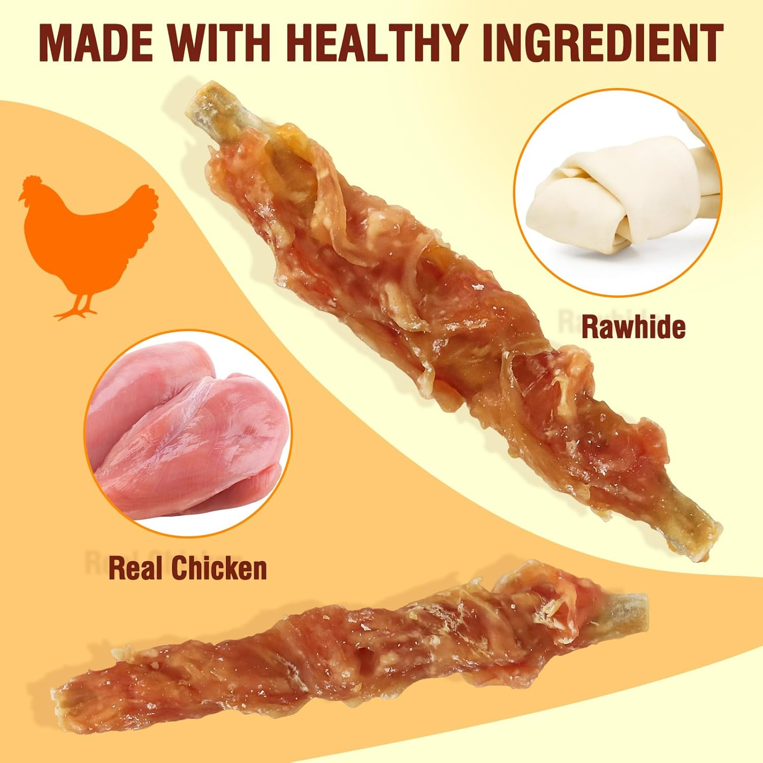 Beefhide Dog Chews Chicken Wrapped, Natural Dental Sticks for Teeth Cleaning, Long Lasting Treat for Small & Medium Dogs, 4.7 Inch