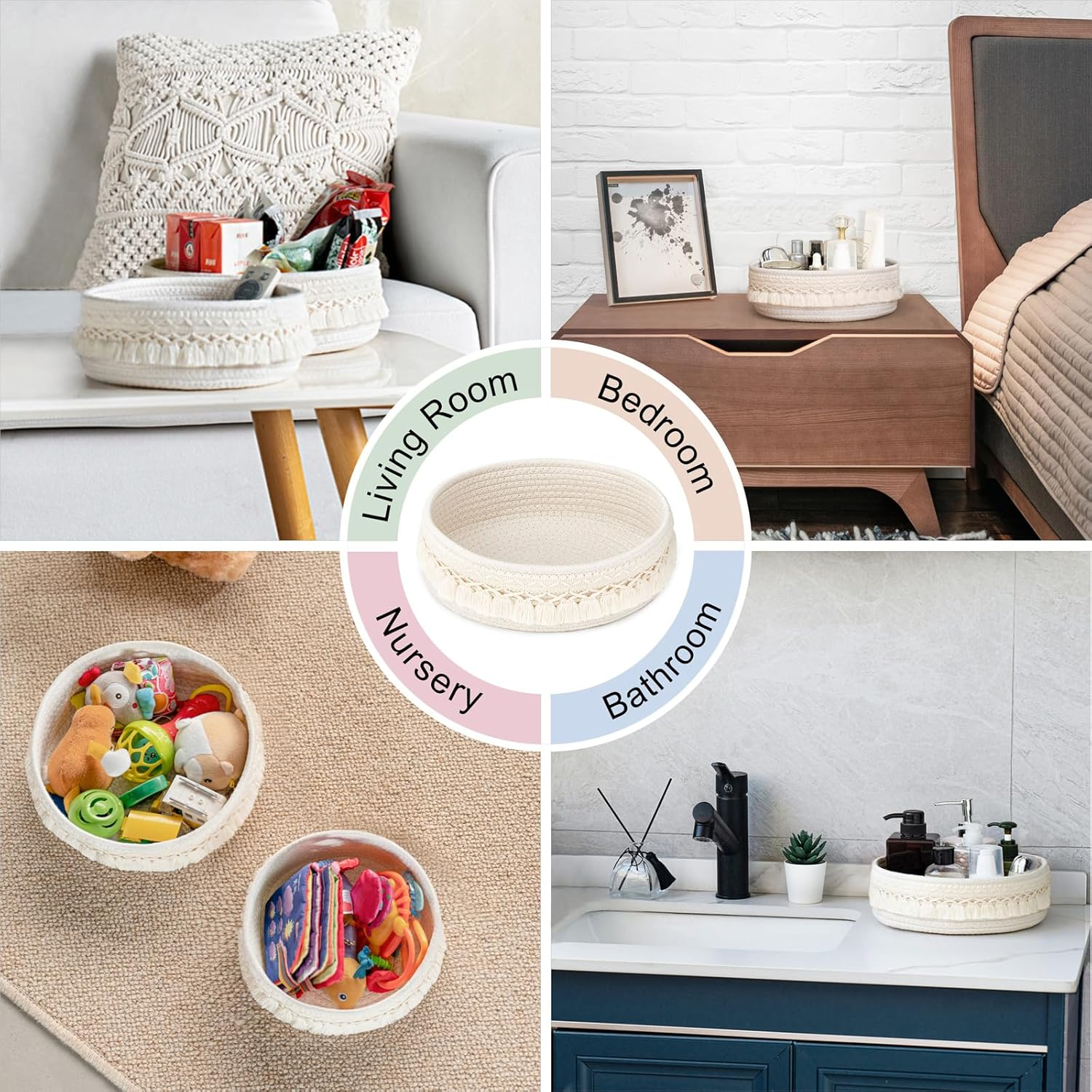 Mkono Makeup Perfume Holder Organizer Macrame Decorative Woven Rope Basket Boho Decor Cosmetics Desk Storage Baskets for Dresser Skin Care Lotions Essential Oils Dorm Room Essentials