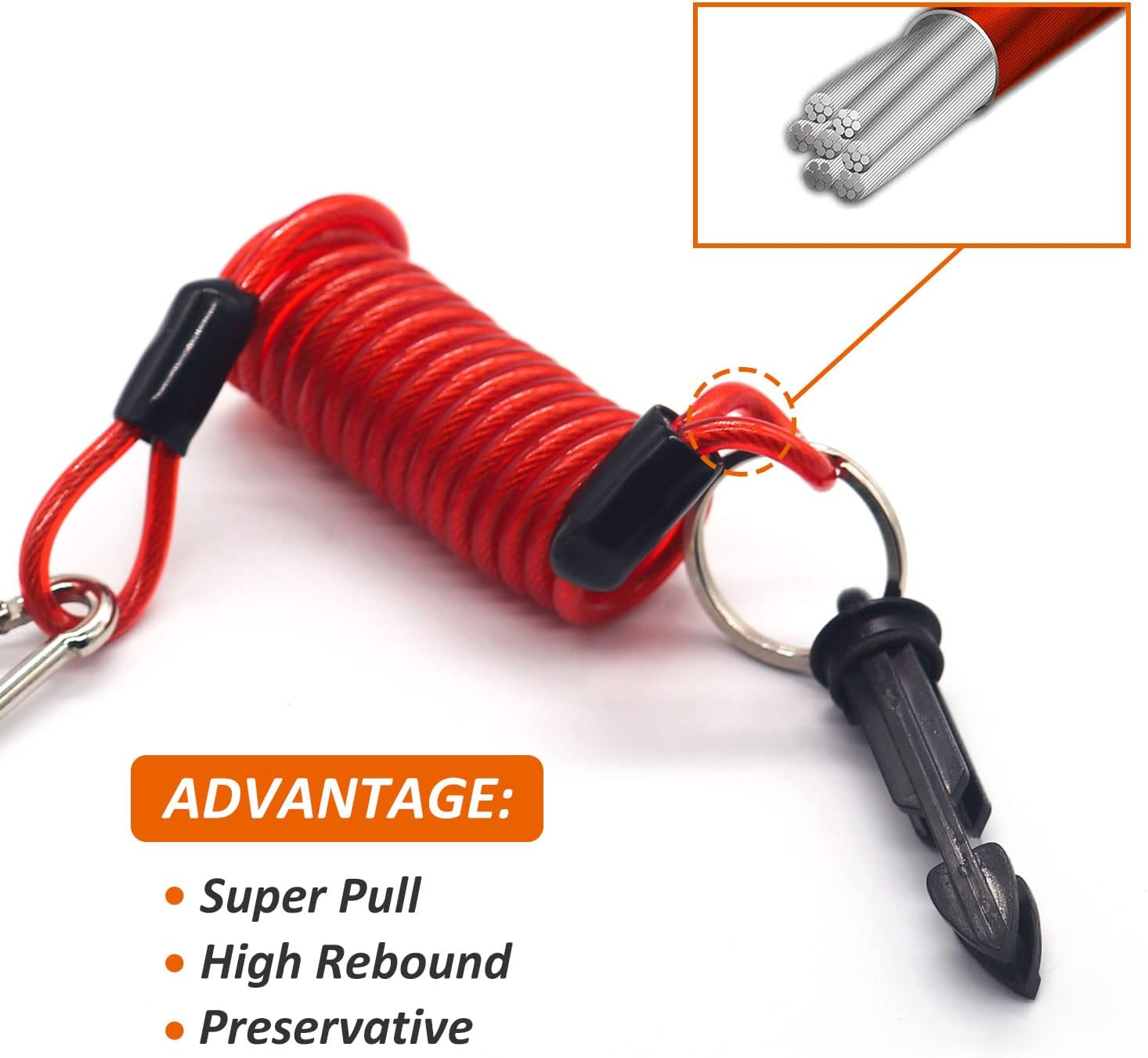 Trailer Breakaway Cable - 4 Foot Breakaway Cable and Pin for Breakaway Switch - Stainless Steel Spring Towing Coiled Wire,Safety Cables Strap (4 Foot-1Pack) image number 4