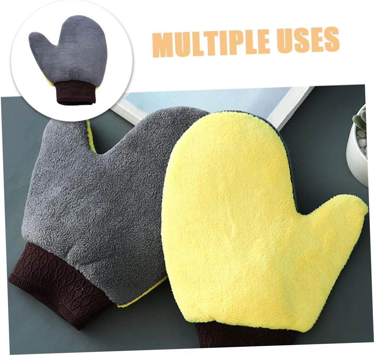 CHILDWEET Car Wash Mitts 2Pcs Set Scratch-Free Coral Fleece Double-Sided Waterproof Gloves for Vehicle Exterior Cleaning and Dust Removal in Automotive Car Care image number 2