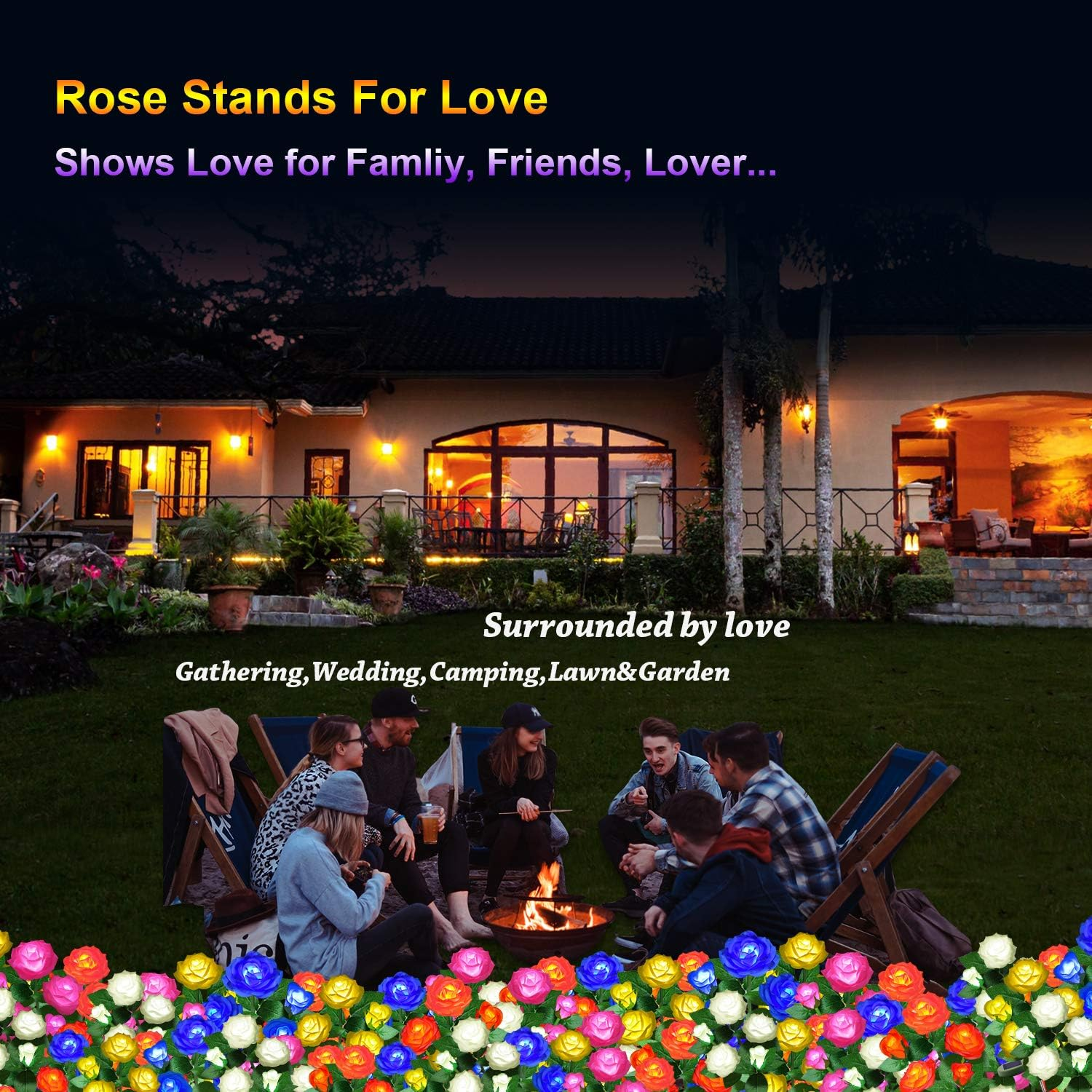 Solar Flower Lights Outdoor - Upgraded New Material Two Modes Realistic LED Solar Powered Waterproof Lights with 5 Roses, Solar Decorative Stake Lights for Garden Patio Yard Pathway Lawn(Pink) image number 3