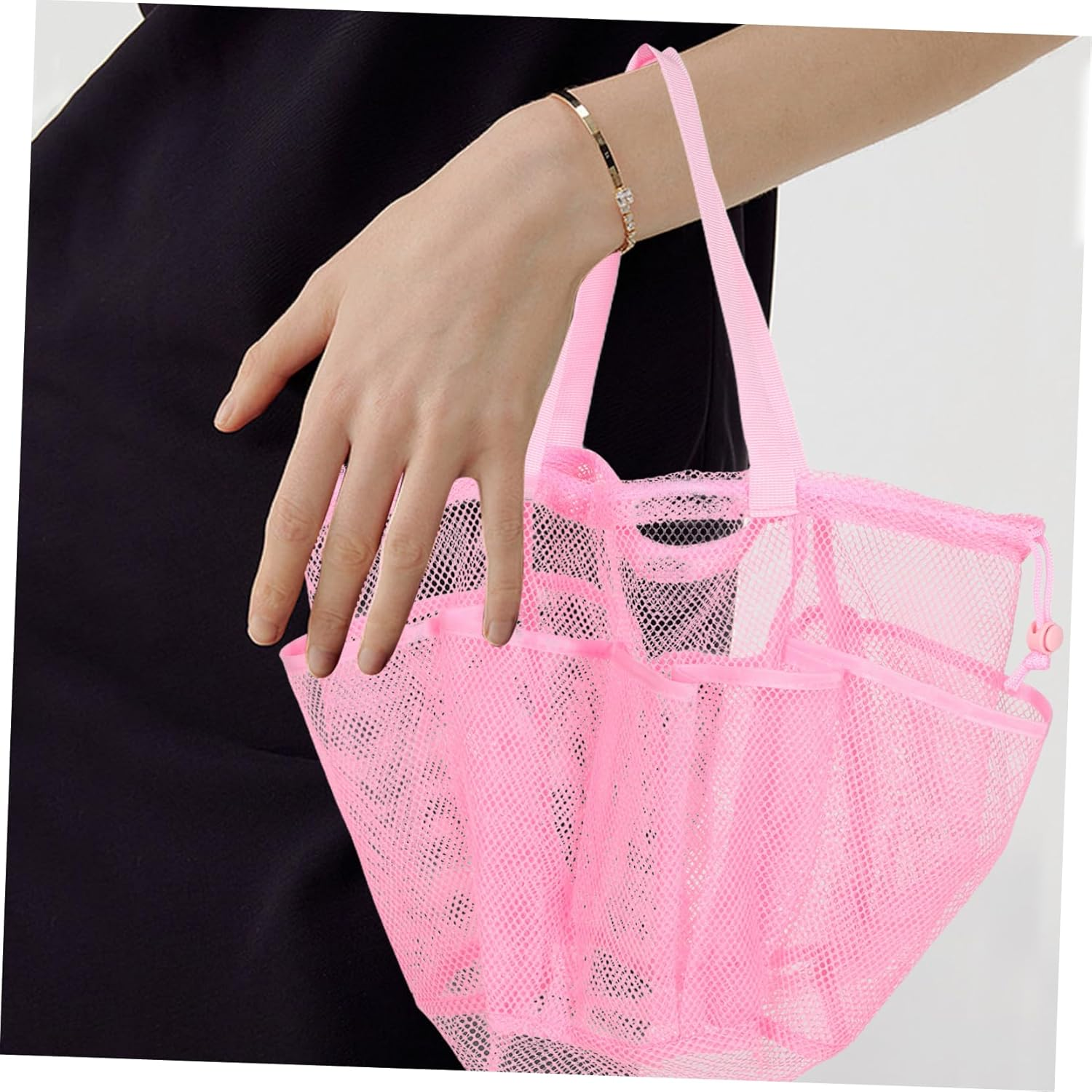 CALLARON Portable Mesh Storage Bag Cute Toiletry Bag Mesh Drawstring Pockets for Travel Makeup Beach Swimming and Daily Essentials Organizer image number 3