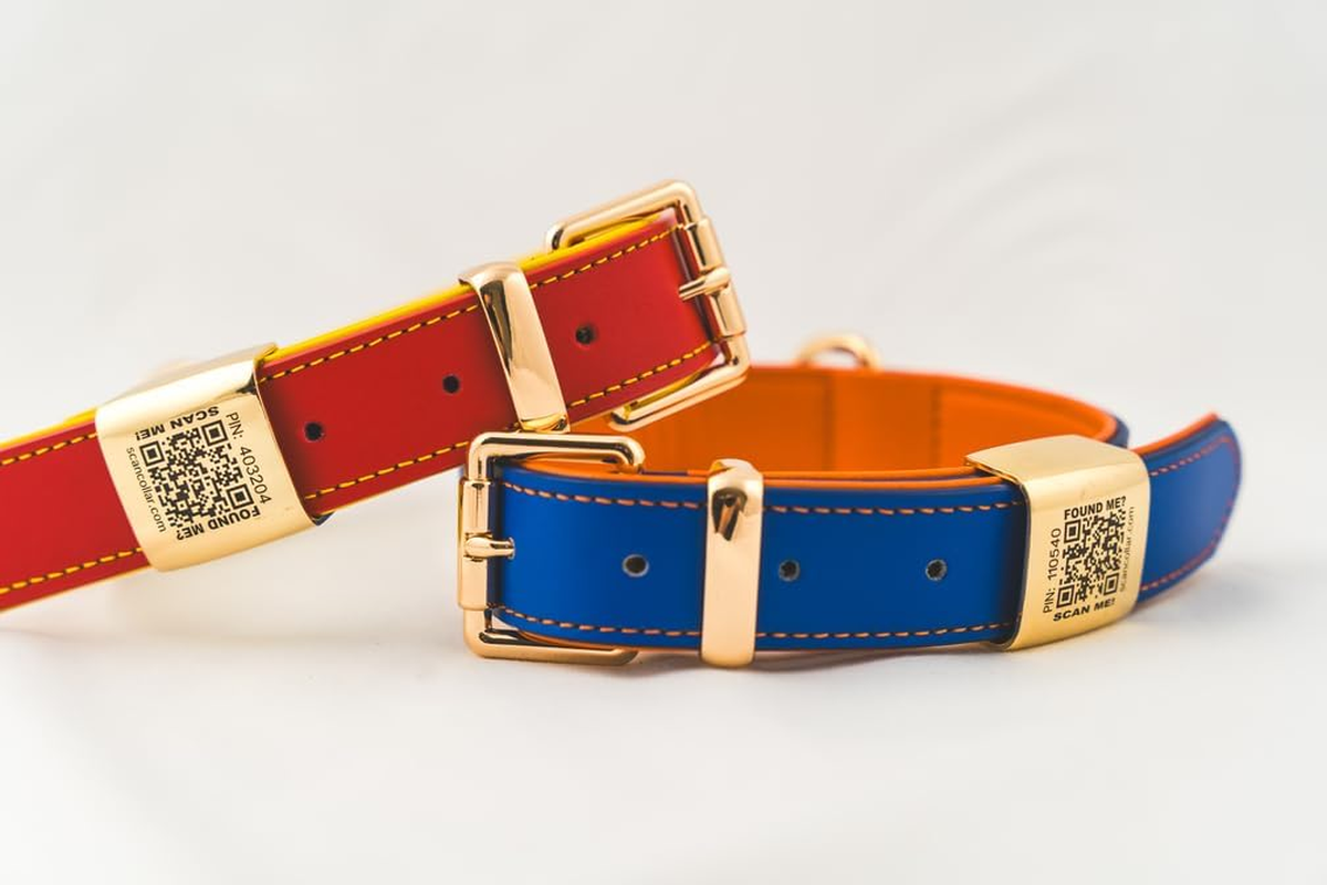 Scancollar QR Code Pet ID Genuine Leather Smart Collars with Location Tracking with Pet Online Profile, Soft Padded, Stylish, Breathable for Small Medium Large Dogs (Large, Pink & Violet) image number 2