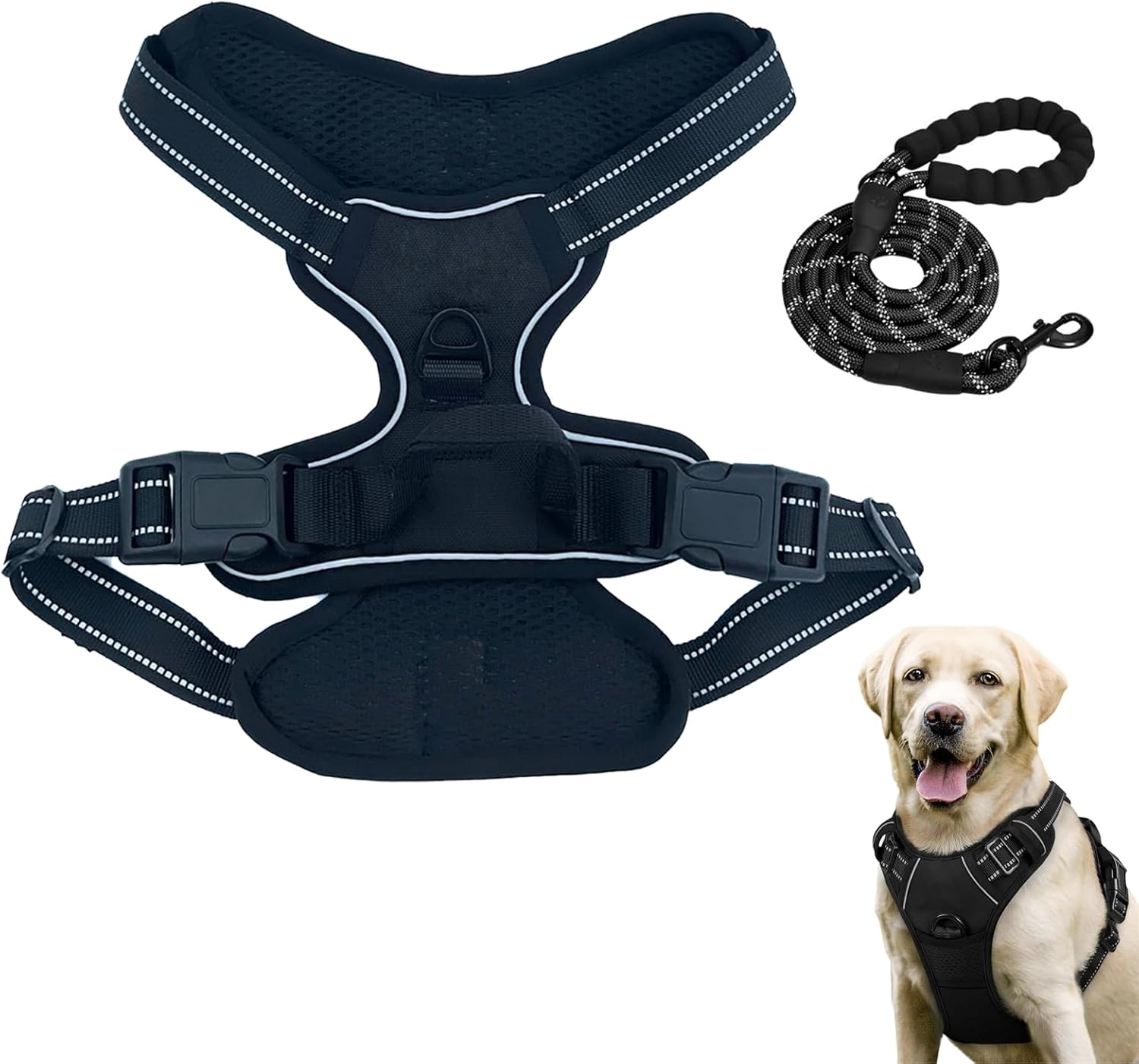 VCCLFSIA No Pull Dog Harness with 1.5M/5Ft Dog Leash, Adjustable Soft Padded, Reflective Oxford No-Choke Pet Oxford Dog Vest with Control Handle for Small Medium Large Dogs (Black, S) image number 6