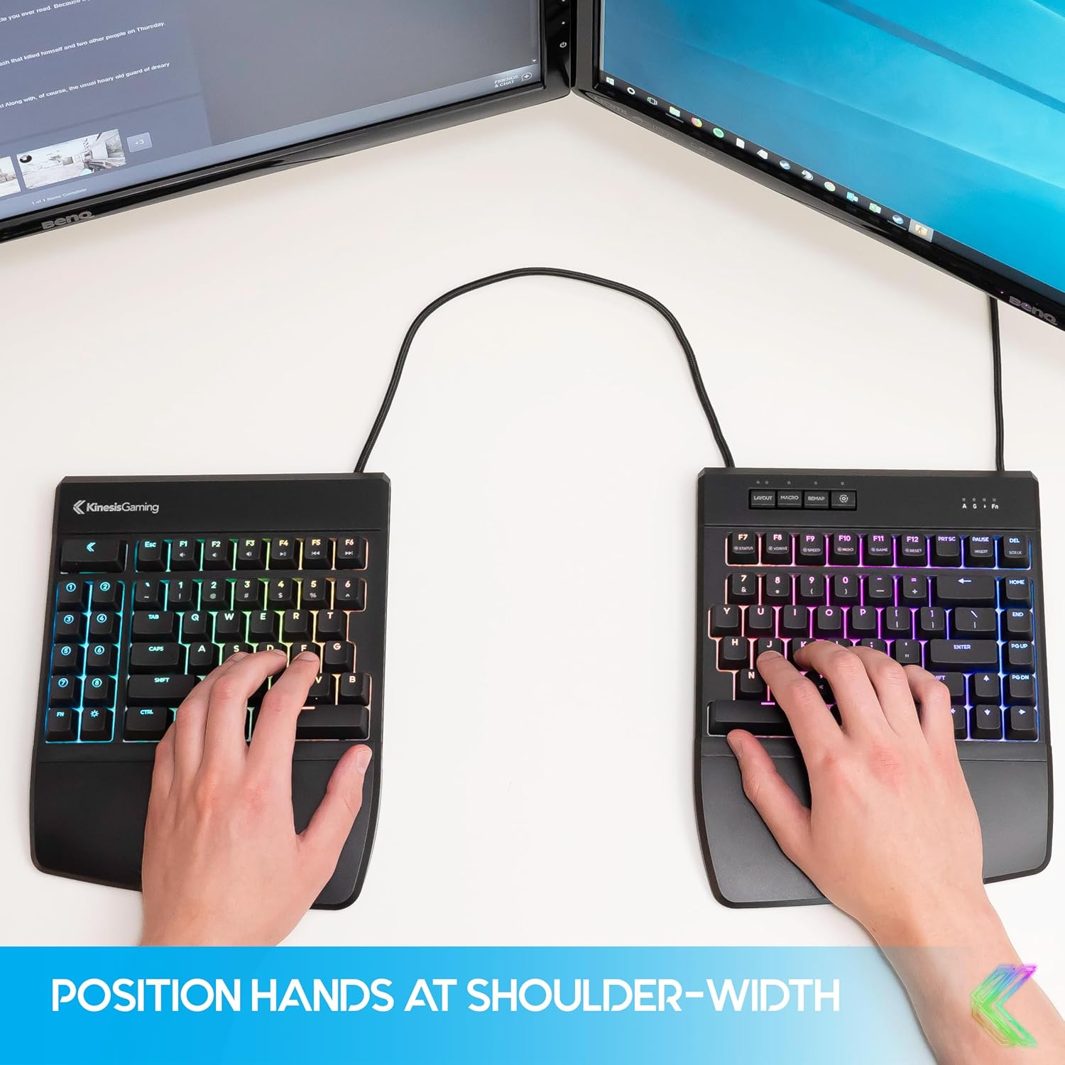 KINESIS Freestyle Edge RGB plus Split Mechanical Keyboard | Hotswap Tactile Switches | RGB | Ergonomic | Lift Kit Included | Detachable Palm Support | Fully Programmable | Mac Keycaps Included