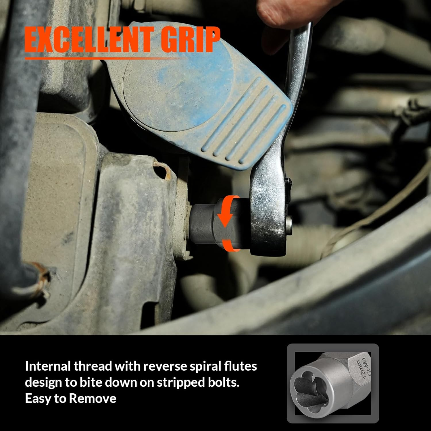 Coobeast Bolt Extractor Set Heavy Duty, 13Pcs Bolt Extractor Kit with 3/8 Inch Adapter, Stripped Lug Nut Remover, Easy Out Bolt Remover Set for Rusted, Rounded, Damaged Nuts Screws image number 5