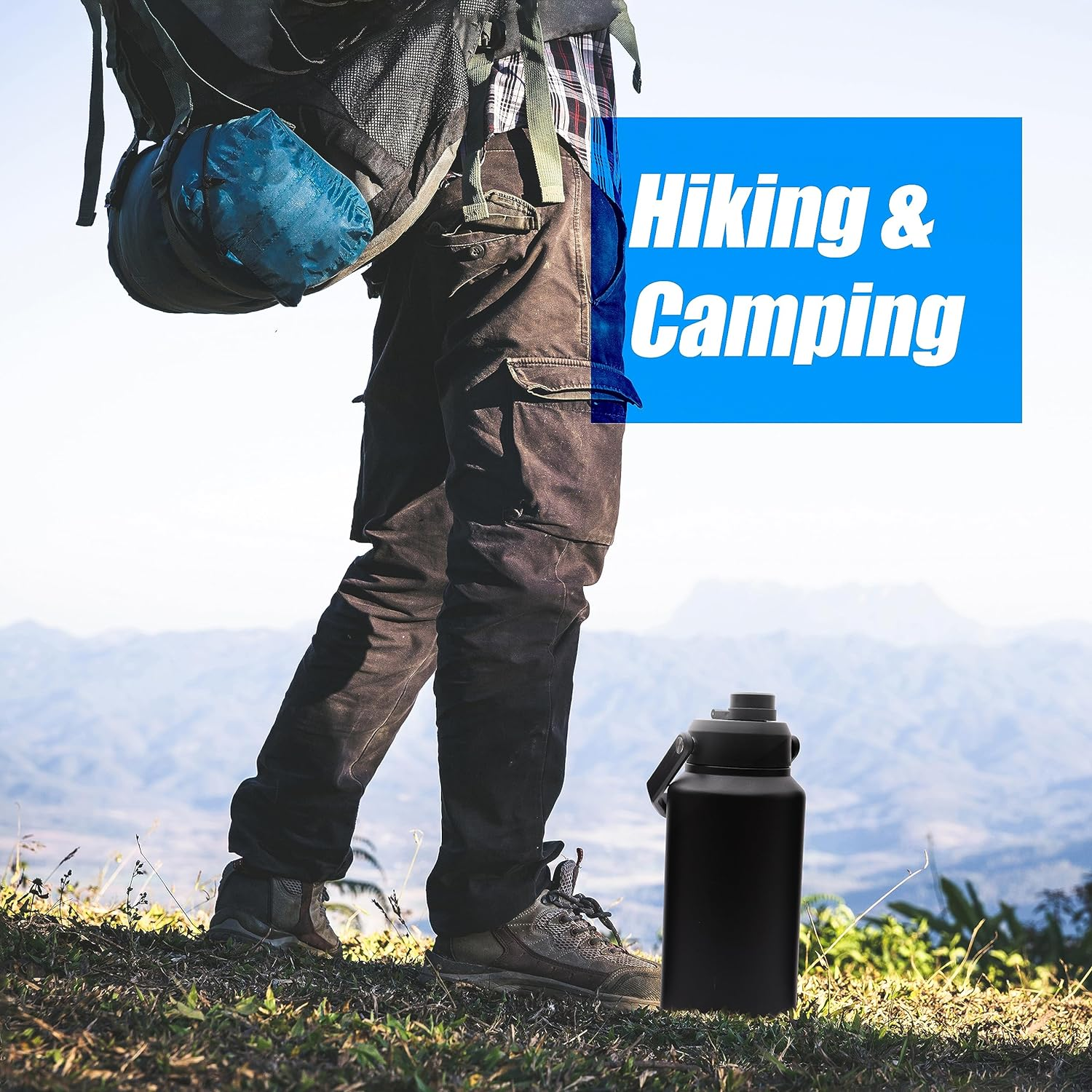 3L Insulated Water Bottle, Large 3 Litre Stainless Steel Water Bottle, Drink Bottle -Black- Double Wall Vacuum Insulated Bottles with Carry Handle - Keeps Drinks Hot or Cold for 12Hrs - for Gym, Camp image number 4