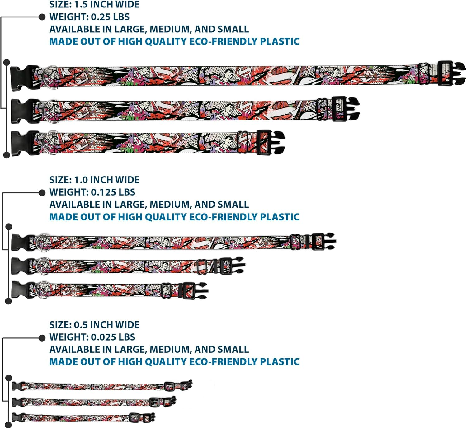 Buckle-Down Plastic Clip Dog Collar, Superman Colour Flying Bricks Scene, 15 to 26 Neck Size X 1.0 Inch Width image number 3