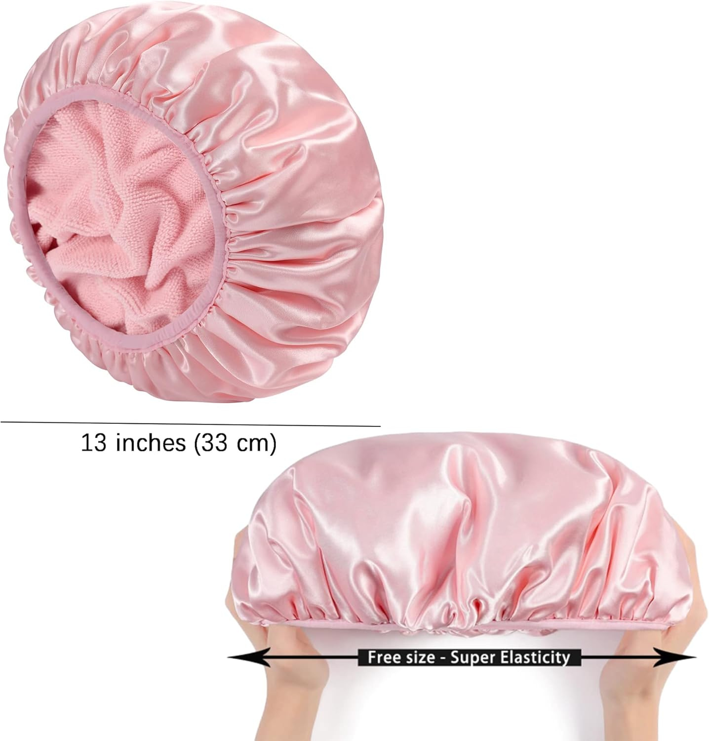 Terry Lined Triple Layer Large Shower Cap for Women - Reusable, Waterproof & Washable - Soft Bath Cap for Long Thick Hair Protection - Pink - Ideal for Hair Care & Styling image number 4