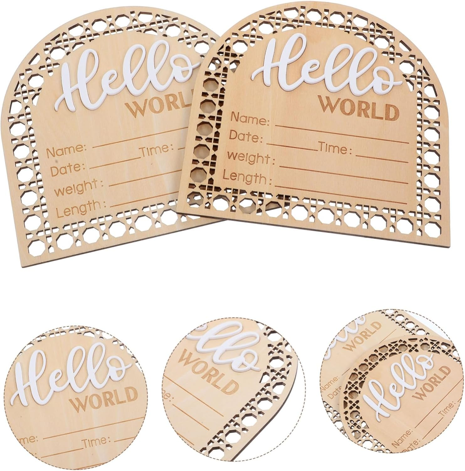 VANZACK Newborn Sign and Baby Name Announcement Board Wooden Birth Announcement Sign for Nursery Room Newborn Baby Shower Photo Prop 2Pcs Set image number 2