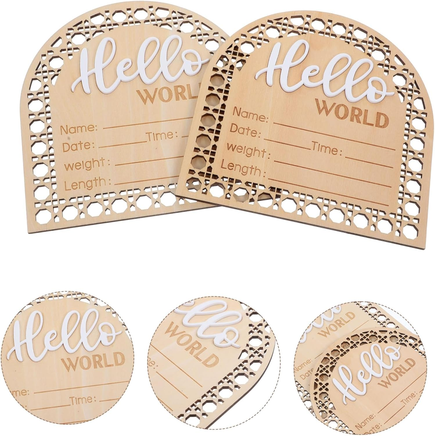 HANABASS 2Pcs Wooden Announcement Sign Unique Newborn Name Announcement Board for Nursery Decor Adorable Plaque for Hospital and Home Celebrations image number 5