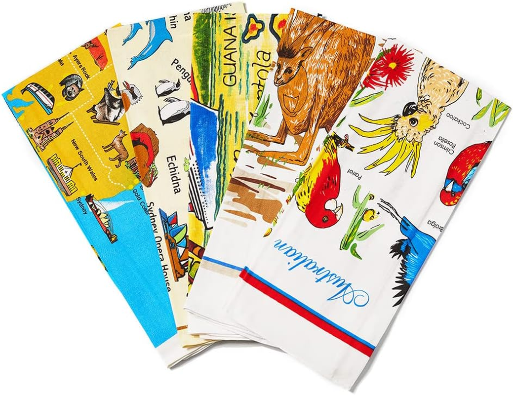 Printed Tea Towels 5Pcs 100% Cotton Floral Birds Print Australia Themed Dishtowel Set 48X80Cm for Australian Souvenirs Amazon,Christmas,Friend Gift (Random) image number 5