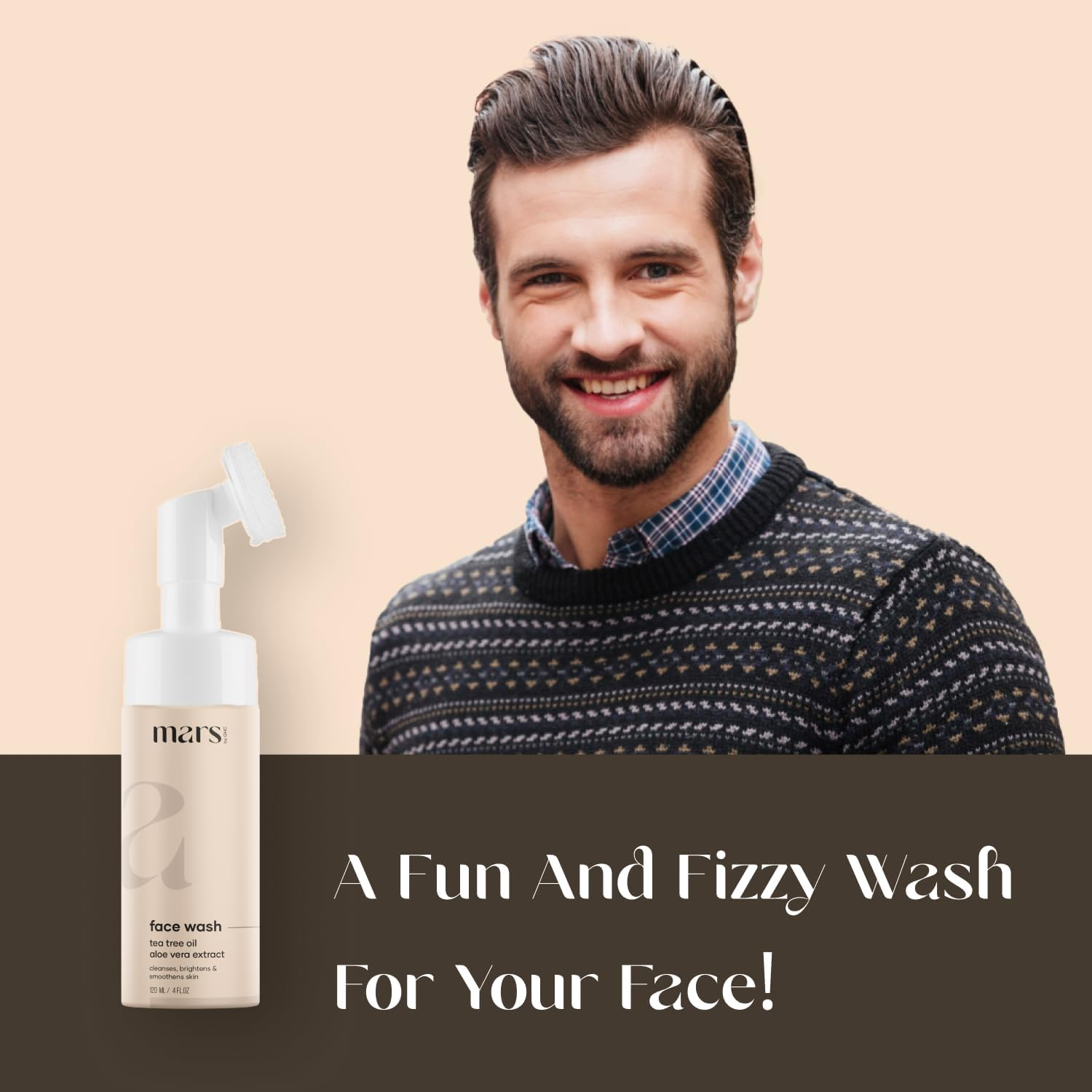 Mars by GHC Tea Tree Foaming Face Wash with Built-In Face Brush, Hydrates Skin, Acne & Oil Control, Deep Cleansing, Nourishing & Moisturising Wash | Chemical Free (120 Ml - Pack of 1)
