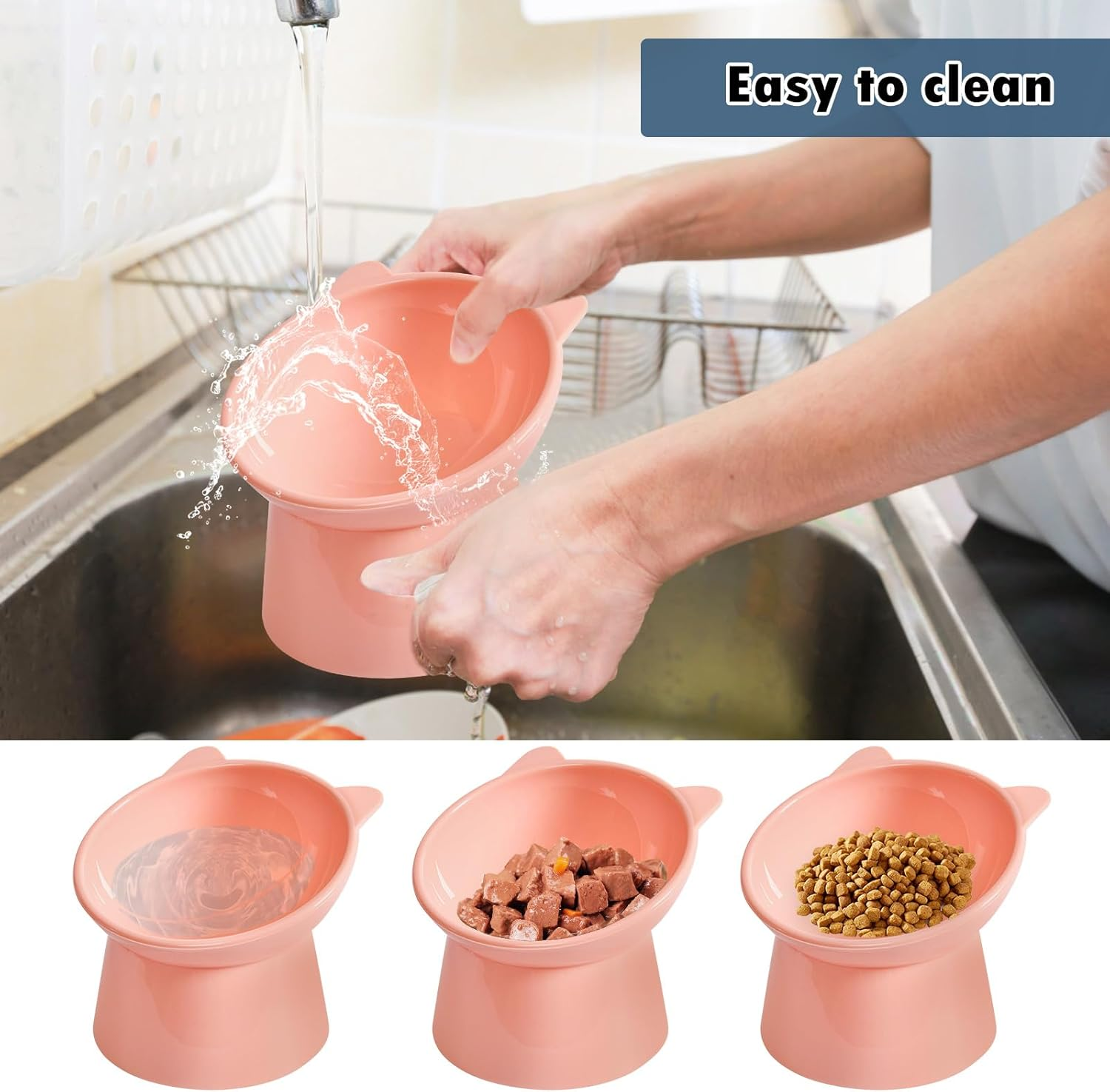 2 Pieces Raised Cat Bowl, Cat Bowl, 15&deg; Inclined Cat Bowl, Food Bowl, Relaxing Cervical Spine, for Cats, Puppies, Rabbits (Pink+Blue) image number 6