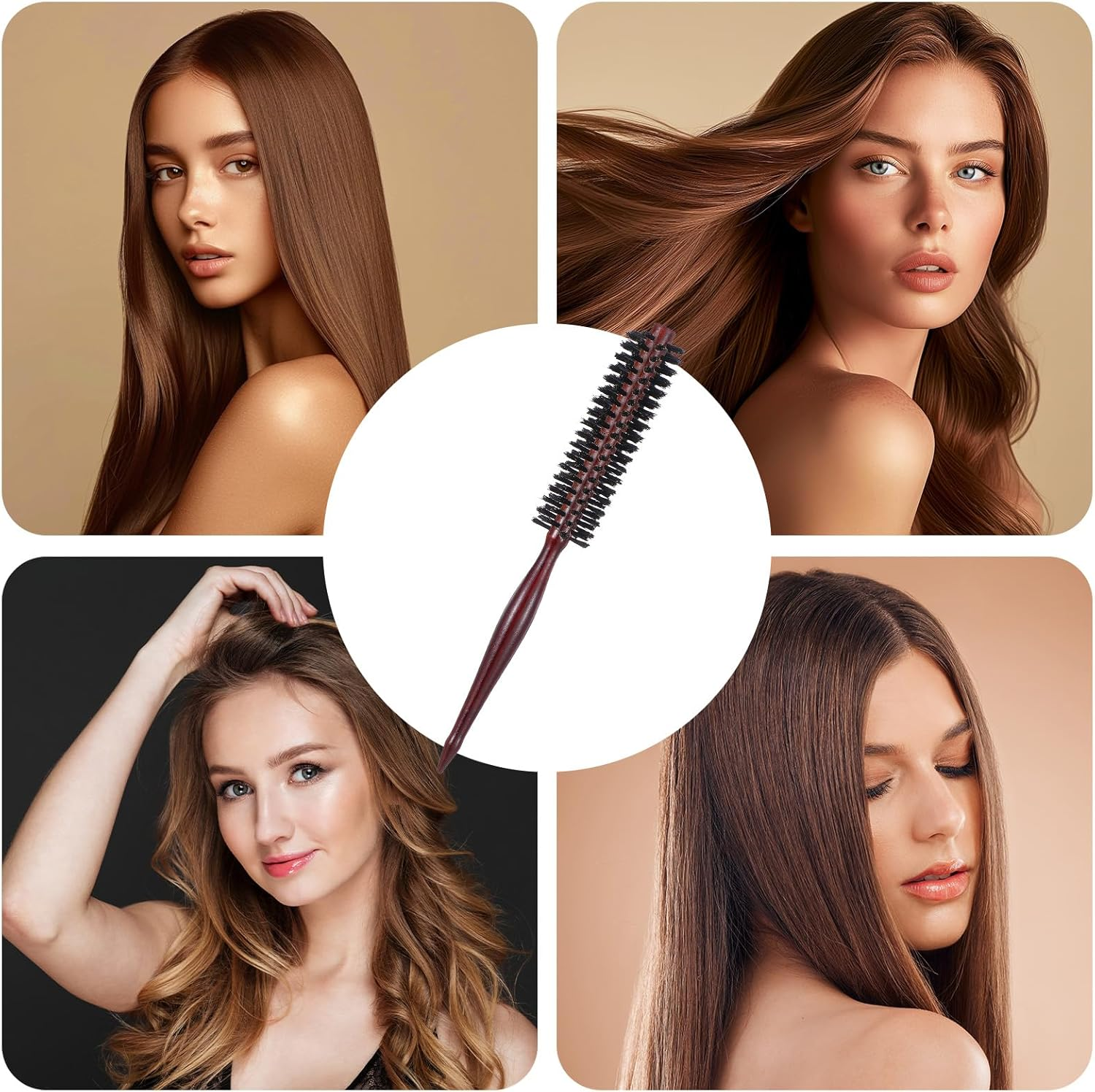 Wanmu 2 Pcs Boar Bristle Hair Brush, Small Natural Bristles round Brushes Roller Beard Hairbrush with Wood Handle for Women Men Blow Drying, Styling, Thin or Short Hair, Restore Shine image number 6