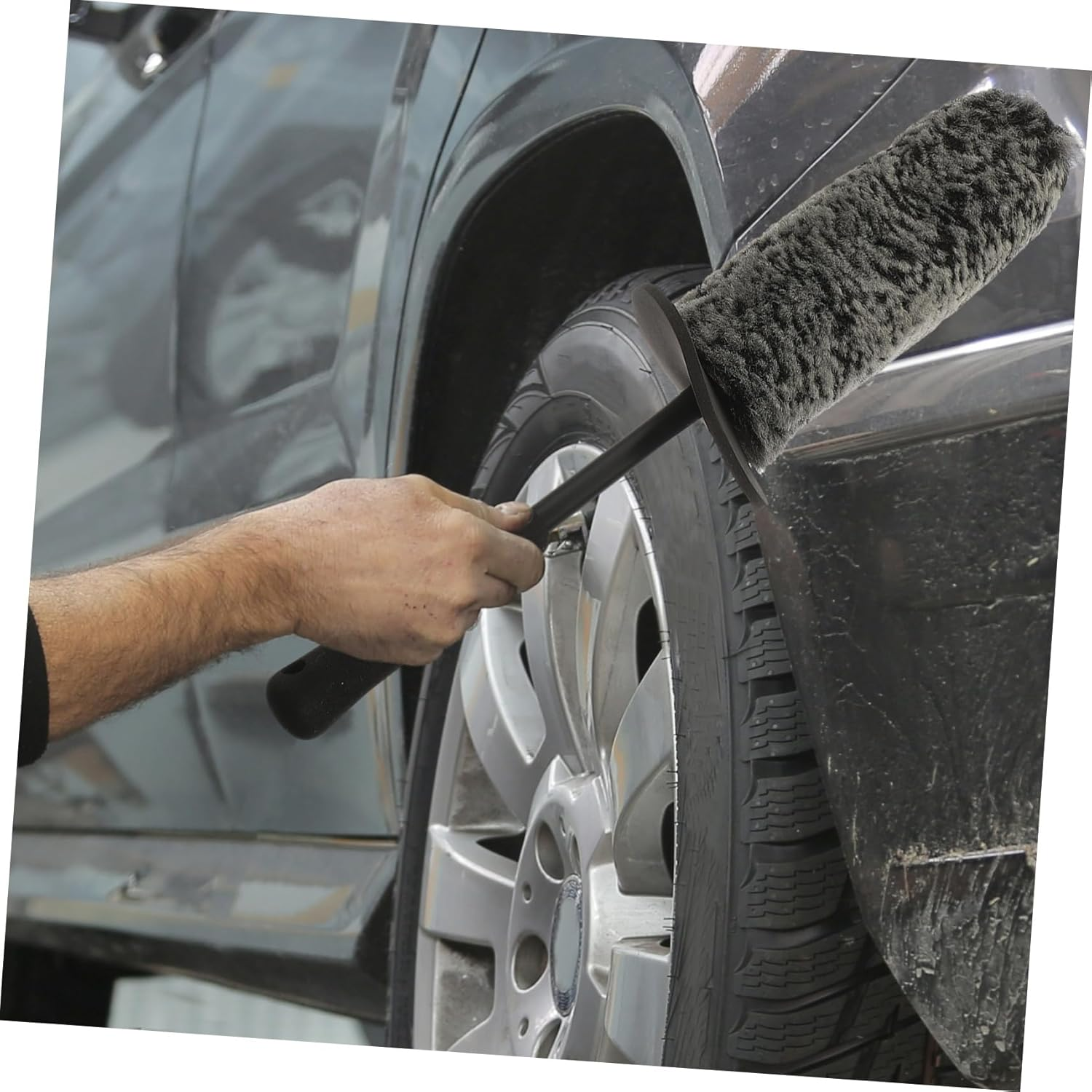 HAPINARY Car Wheel Cleaner Brush and Rim Cleaning Brush 2Pcs Set, Synthetic Fiber, Black-Grey, for Vehicle Detailing and Tire Cleaning, Automotive Wheel Care Tool for All-Season Use image number 3