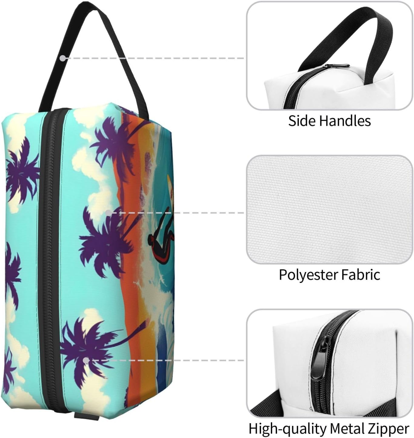 Hawaiian Surfer on Wavy Print Toiletry Bag for Men, Cosmetic Bag Spacious Capacity Travel Toiletry Bag for Women, White, One Size image number 1