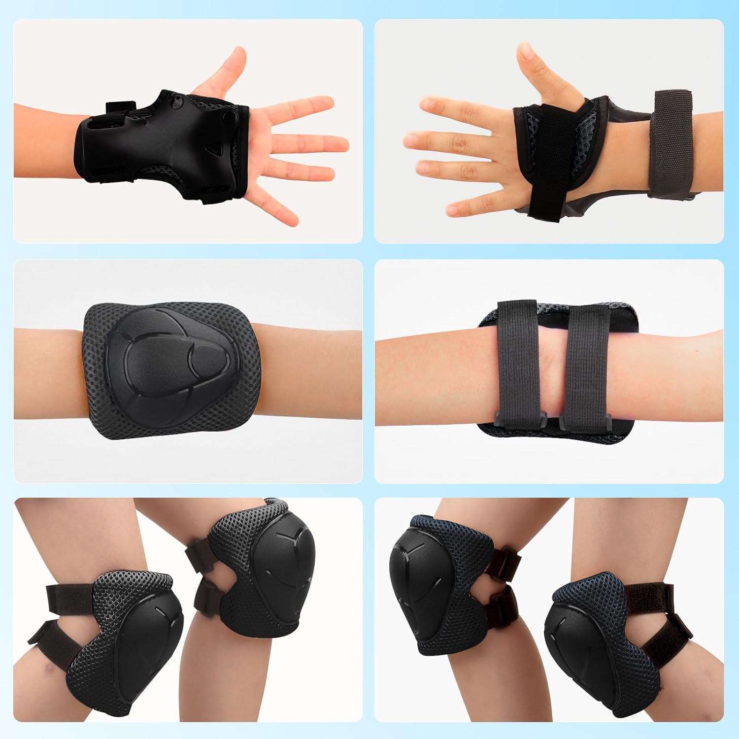 Kids Protective Gear Set Knee Pads for Kids 3-14 Years Toddler Knee and Elbow Pads with Wrist Guards 3 in 1 for Skating Cycling Bike Roller Skates Scooter (Black, &lrm;S(3-8Years))