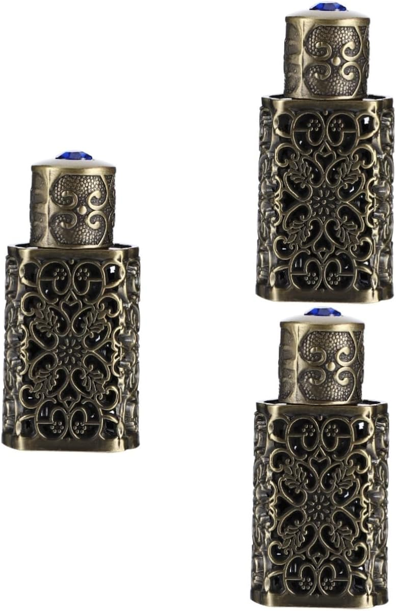 3Pcs Essential Oil Bottle Antique Hollow Engraved Perfume Spray Container for Travel and Craft Projects Elegant Middle Eastern Design Versatile Liquid Storage