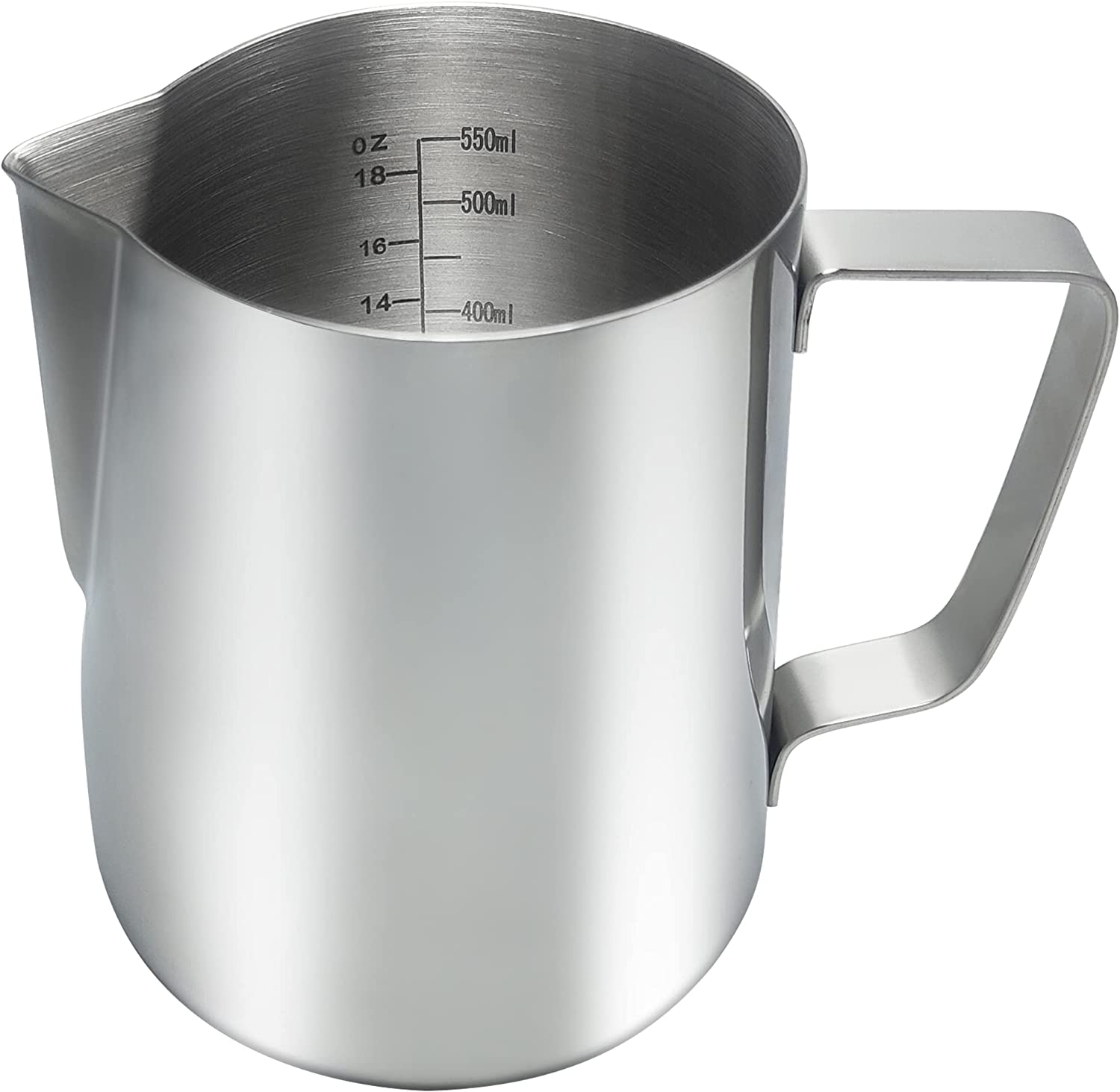 Yowamho Milk Frothing Pitcher,600Ml(20Oz) Quality Milk Jug Cup SUS304 Stainless Steel,Steaming Pitchers Frothing Jug Measurements inside for Milk Coffee Cappuccino Latte,Silver image number 5