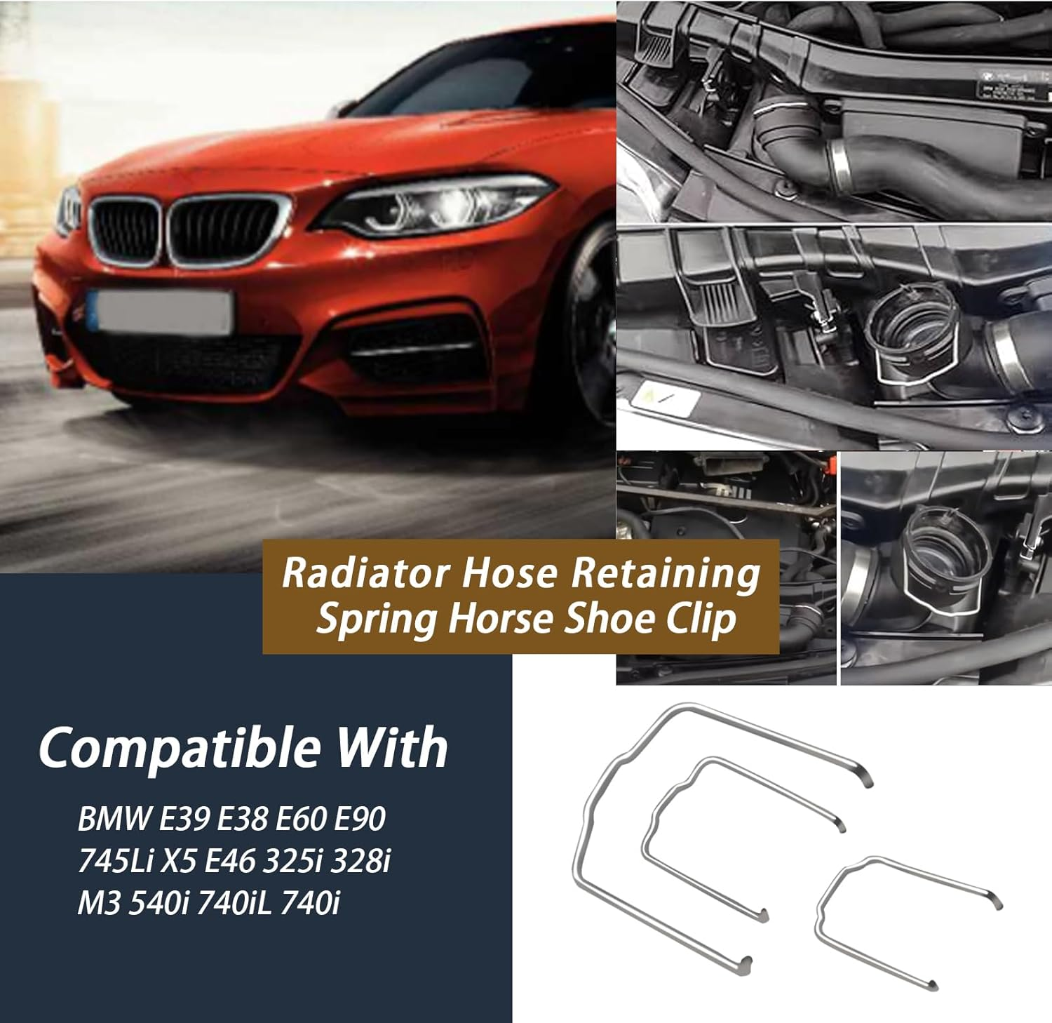 XTPTFABS Radiator Hose Retaining Spring Horse Shoe Clip Clamp，Radiator Hose Clip 154 23 Compatible with BMW E39 E38 E60 E90 745Li X5 E46 325I 328I M3 540I 740Il 740I, image number 2