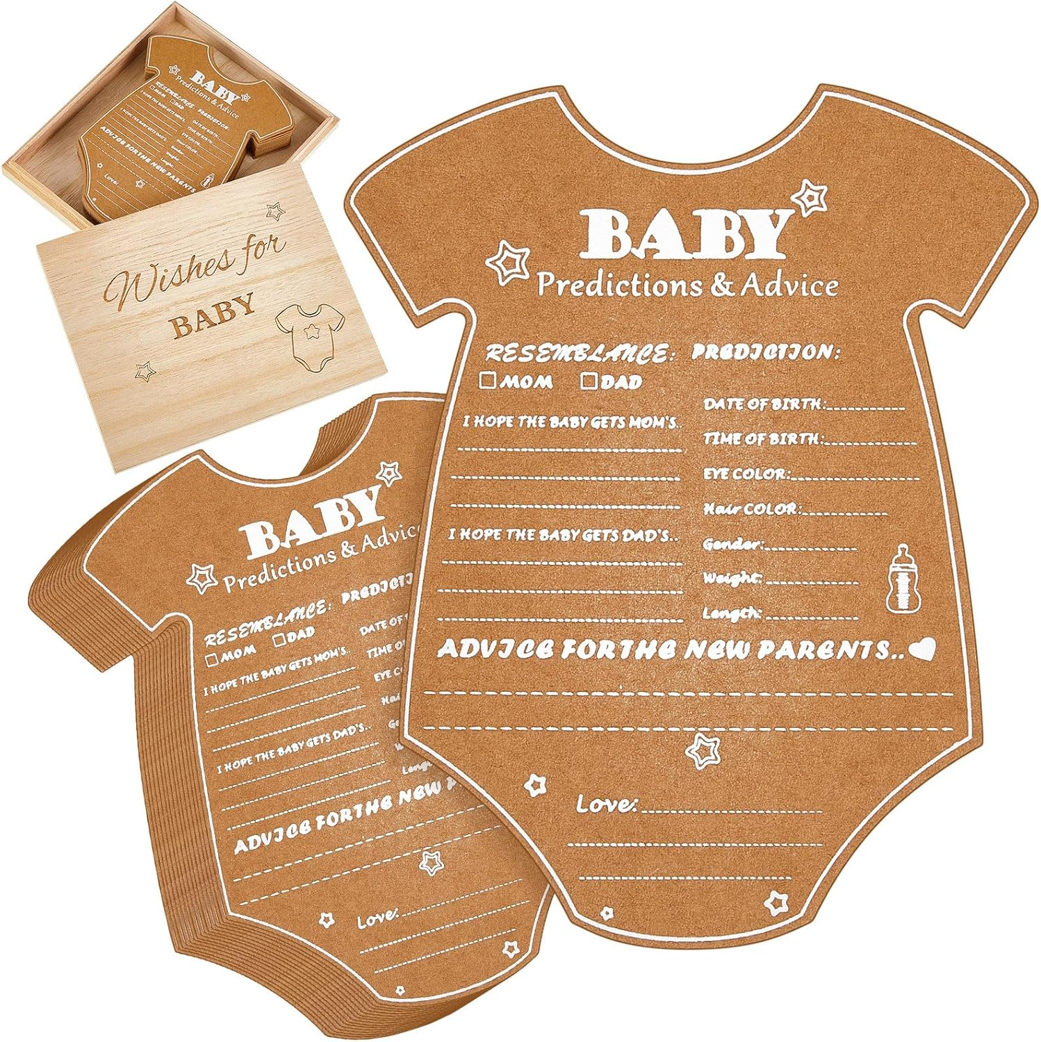 50 Pcs Baby Shower Predictions and Advice Cards with Wood Keepsake Box, Baby Shower Gifts for Guest, Baby Shower Advice Cards Party Favor Supplies Decoration