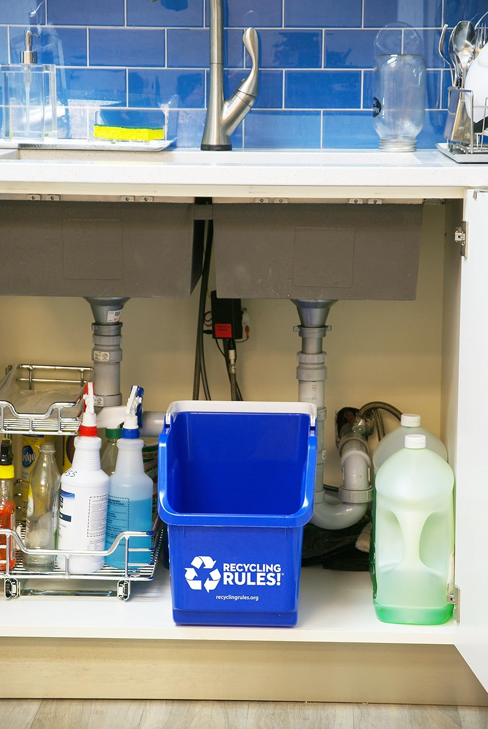 Recycling Rules 6 Gallon Stackable Recycling Bin Container in Blue, Eco-Friendly Bpa-Free Handy Recycler with Handle, 4-Pack image number 4