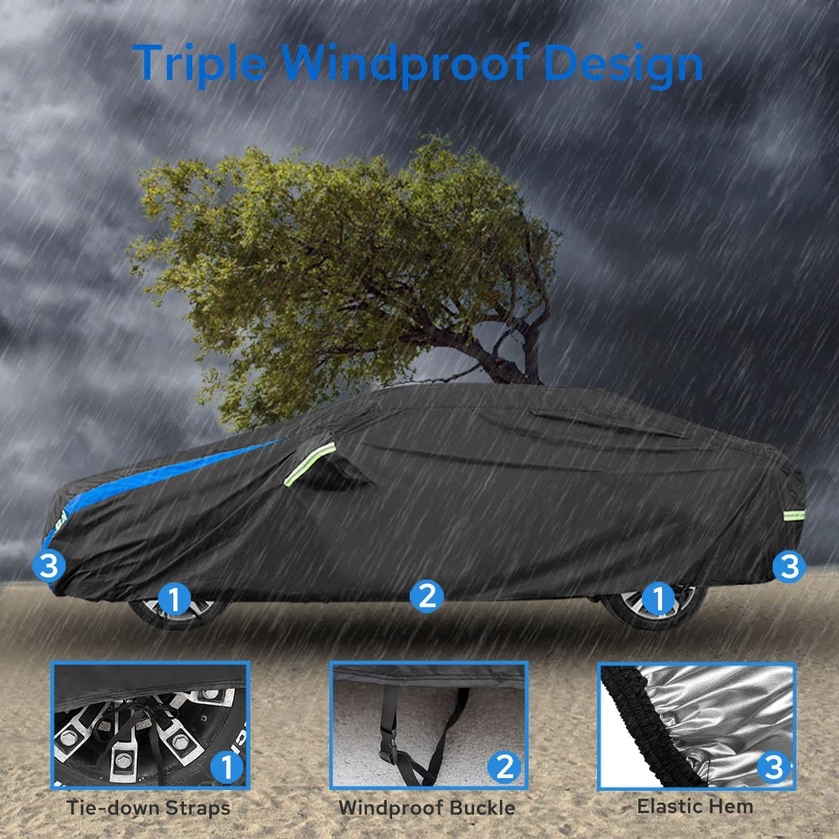 Avecrew Car Cover Waterproof All Weather for Automobiles, Outdoor Heavy Duty Full Exterior Covers for Sedan(194"-208") image number 5