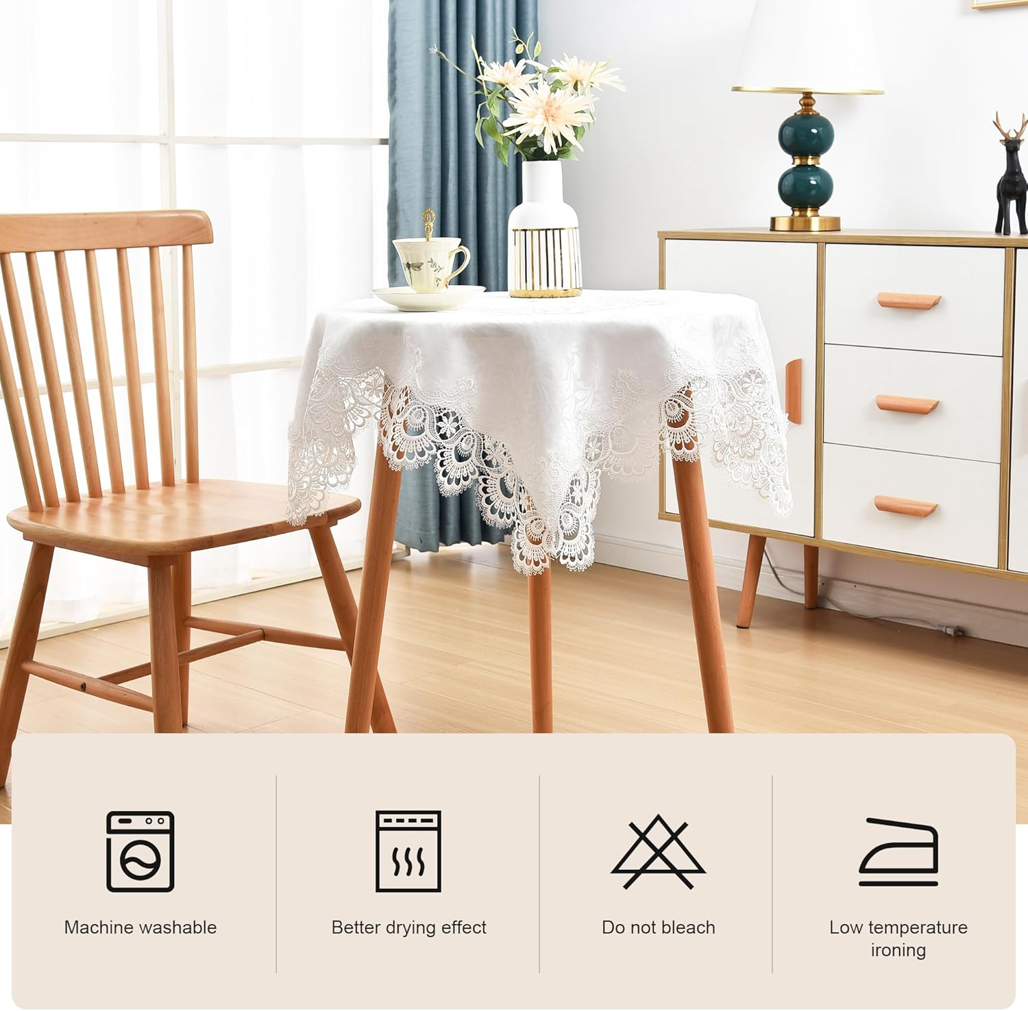 Elegant White Lace Jacquard Small Square Tablecloth for End Side Coffee Table Cover Home Decoration 36 X 36 Inch image number 6