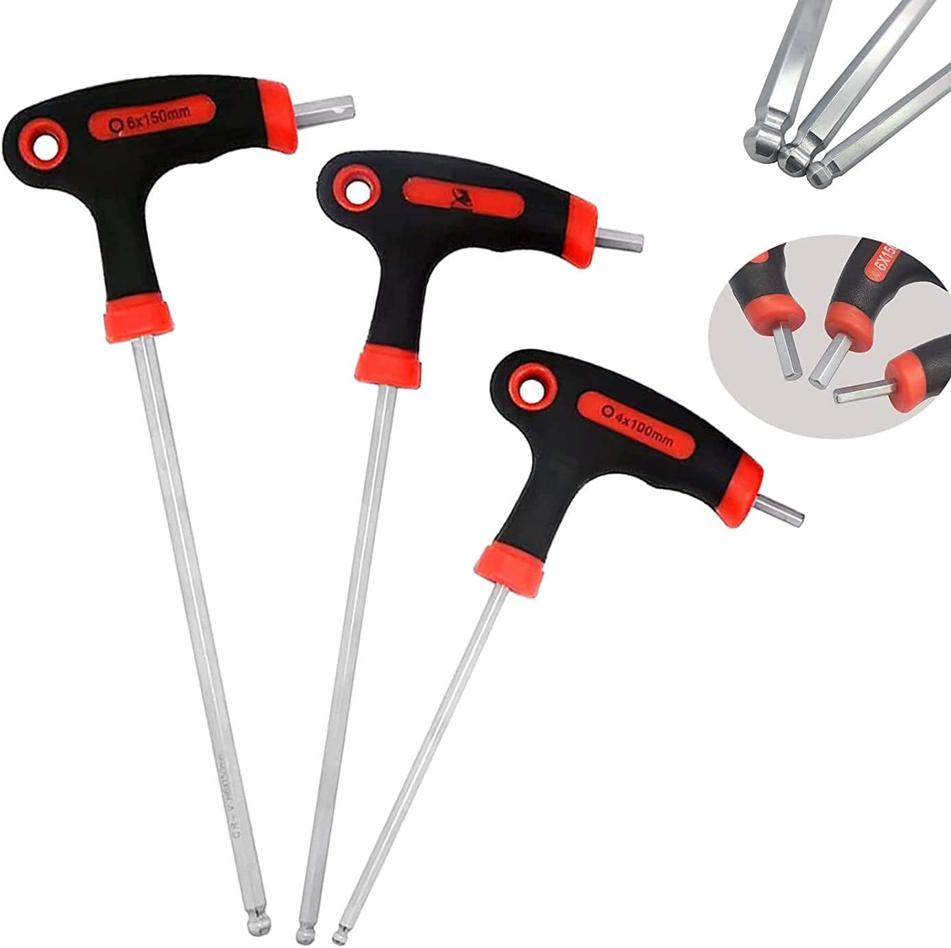 YUENTOEN T Handle Allen Wrench Set, 4/5/6Mm Bike Allen Hex Key Set with Ball End Screwdriver Hand Tool Kits for Bicycle Pedal Handlebar Disc Brake Mount Repair (Red) image number 1