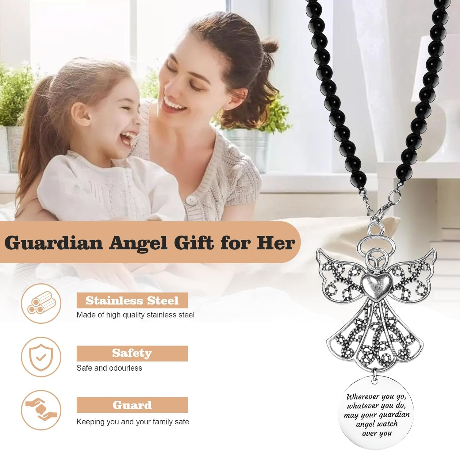 2 Pack Guardian Angel Car Charm&Cross Car Charm Rear View Mirror Accessories Set,Cross for Car Rear View Mirror Car Charm,Guardian Angel for Car,New Driver Gifts image number 1