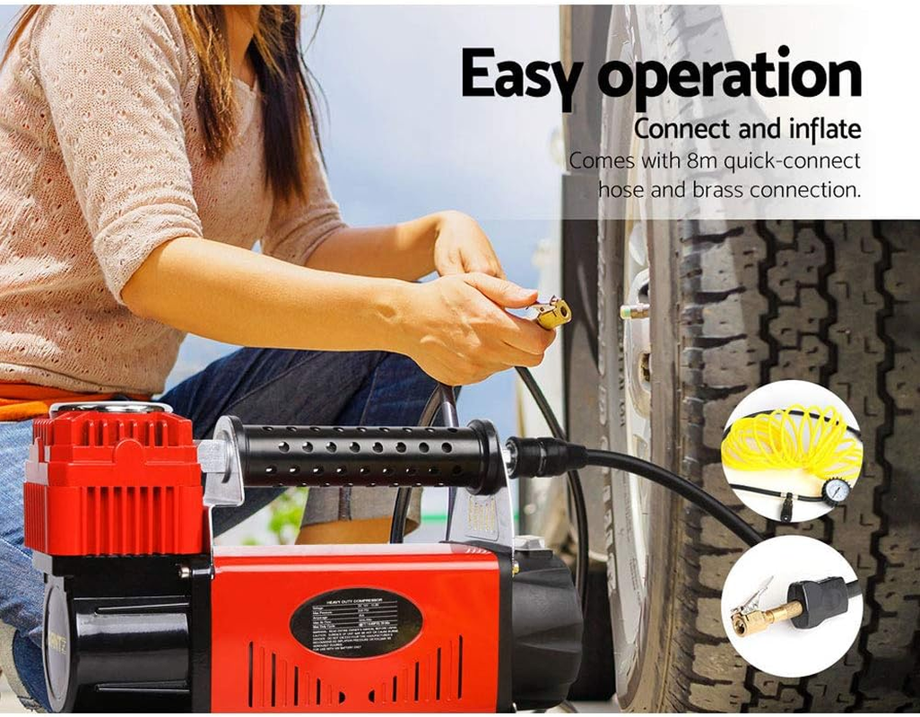 Giantz 12V Air Compressor, Portable Car Tyre Deflator Inflator Pump Electric Airbrush Compressors Automotive Tools 4X4 4Wd Equipment, with Pressure Gauge Power Bank 2 Cylinders 320L/MIN image number 2